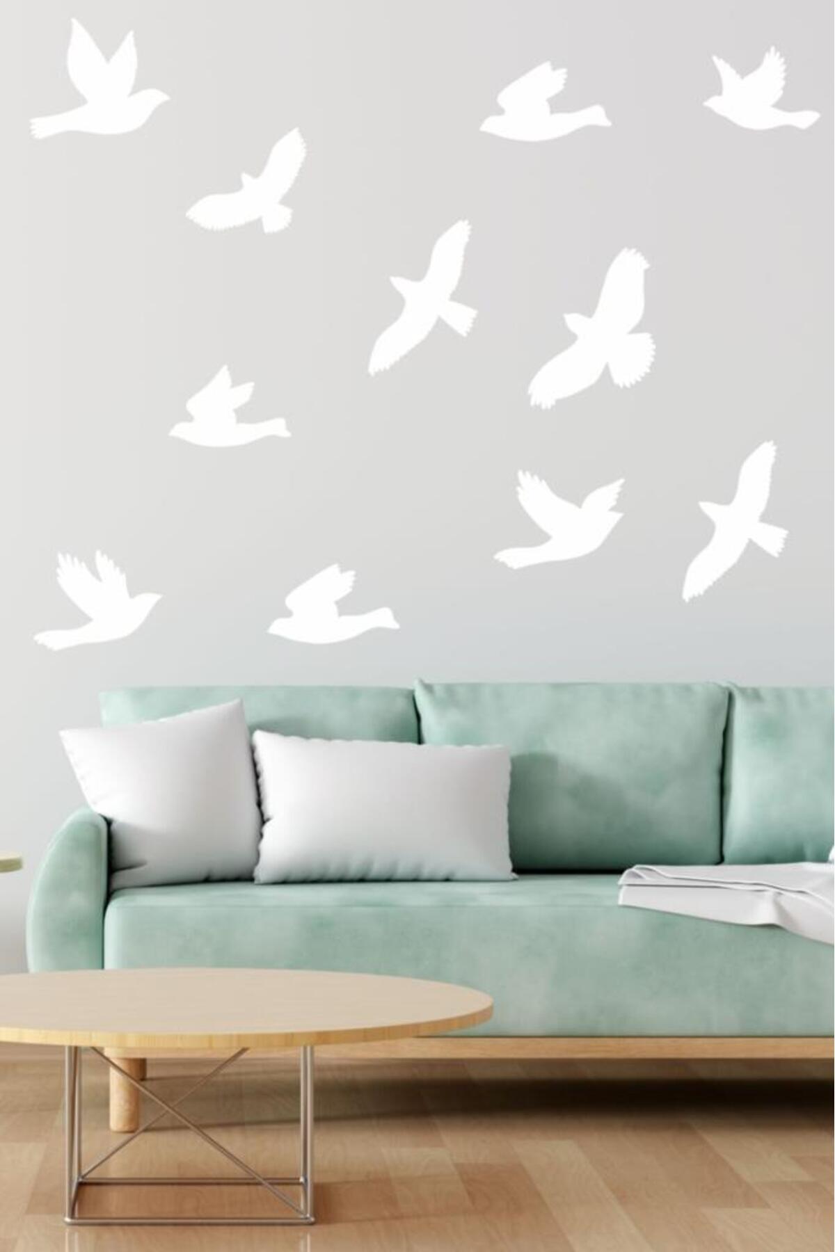 Uçan Kuşlar Dekoratif Duvar Sticker Kuş Sürüsü Beyaz (22 Adet)