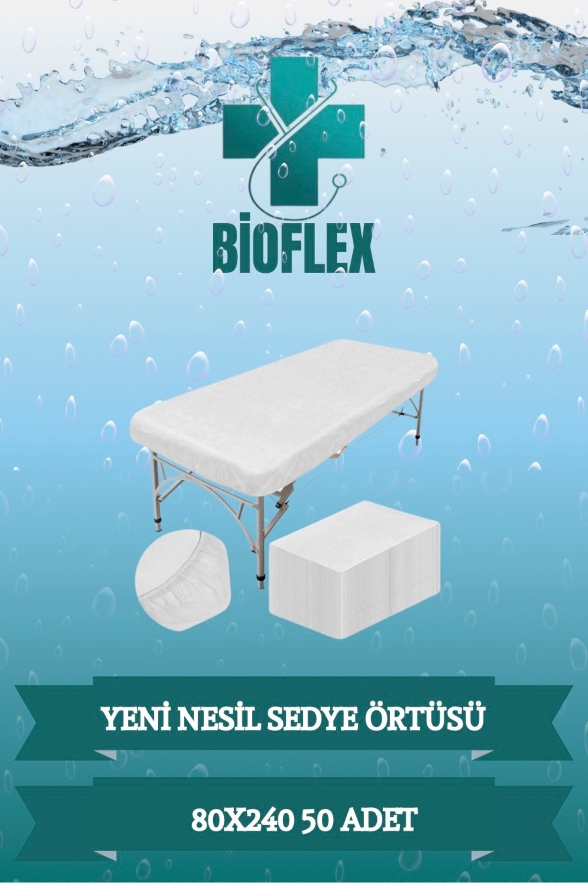 Bioflex 50 Adet 80 *240 Yeni Nesil Her Tarafı Lastikli Sedye Örtüsü