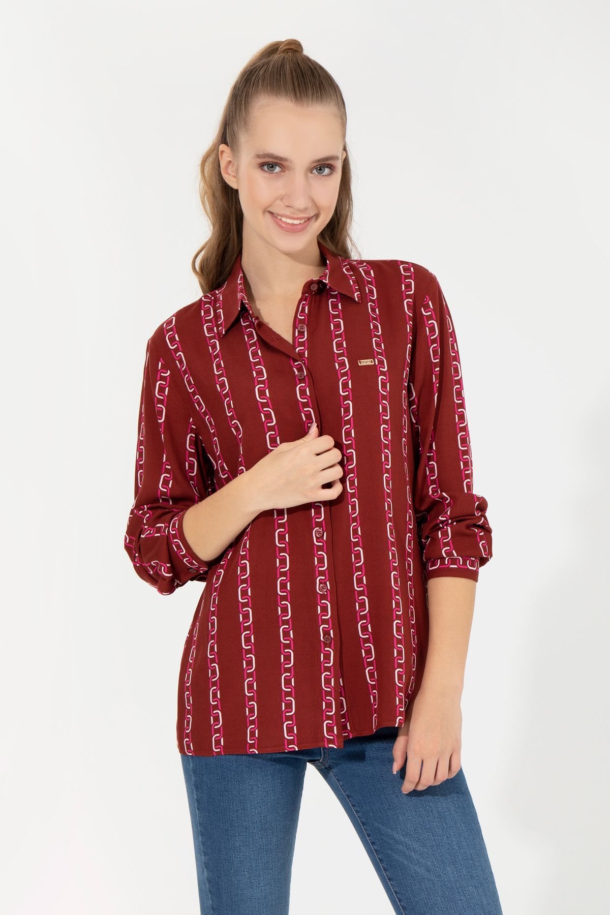 U.S. Polo Assn.-Women's Cherry Long Sleeve Shirt 50257002 -Vr223 1