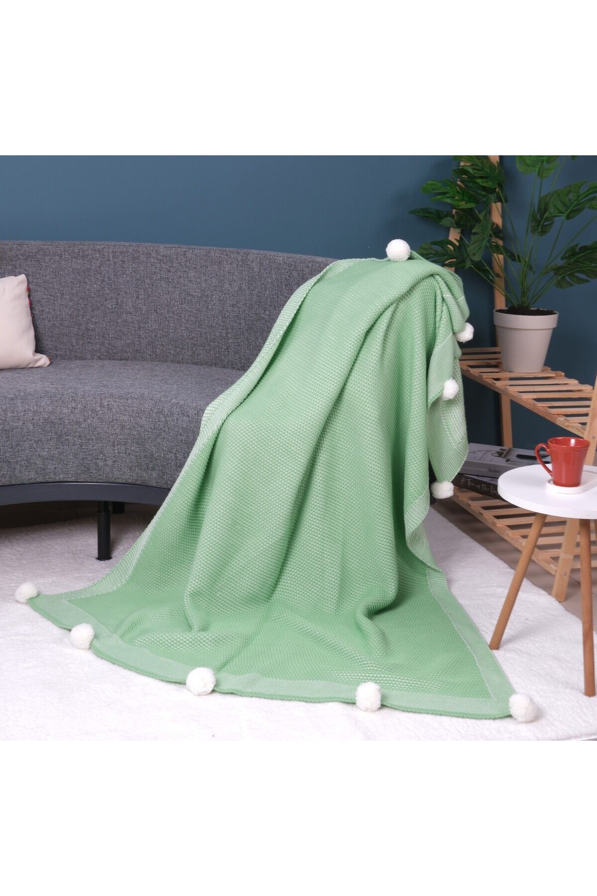 YGT Home Tricotaj Violet Pătură Tv Împletită Apple_green 10 Pompon 130x170 Picior Şal-scaun Şal Şi Decor - 130 x 170