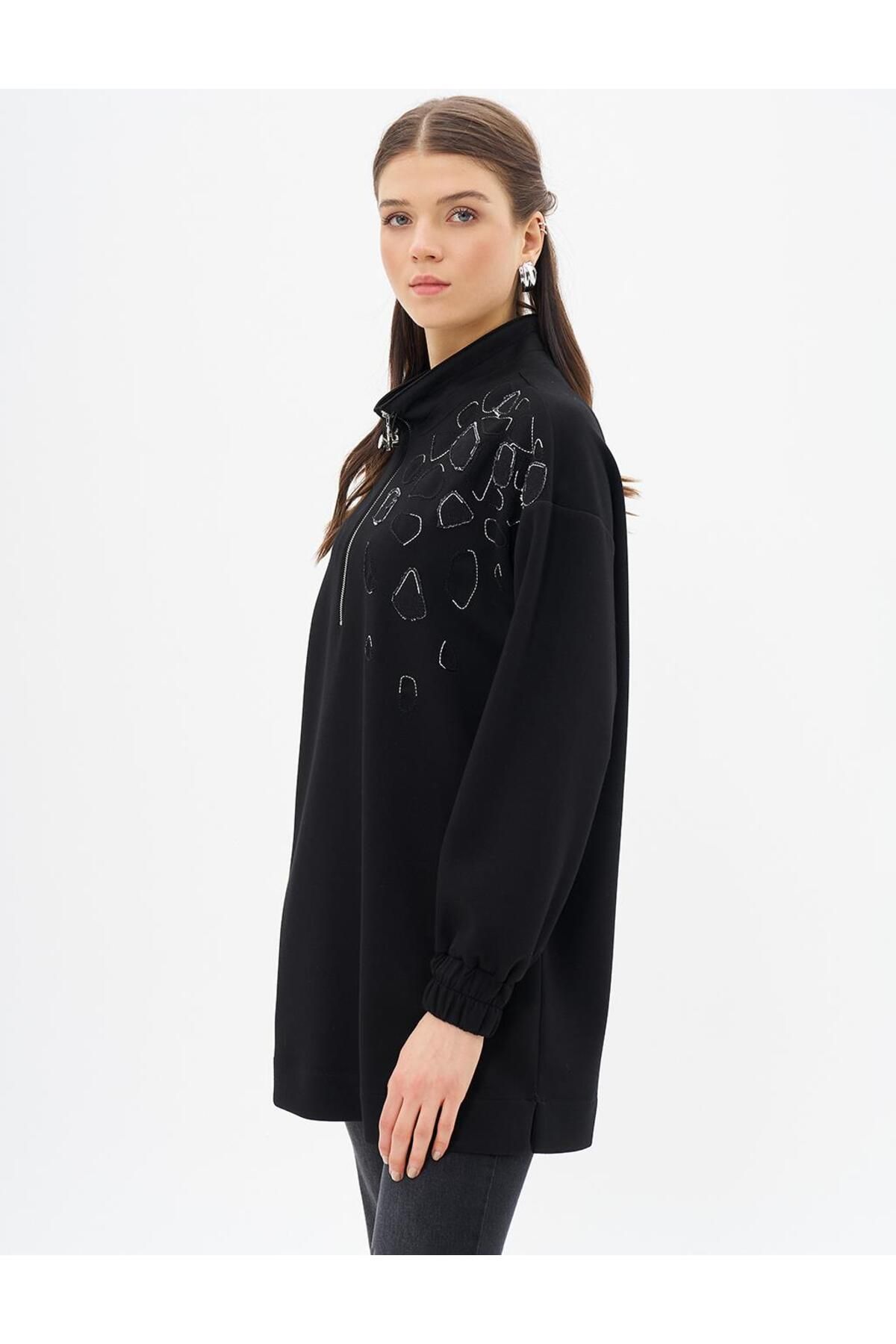 Kayra-Black Scuba Tunic - Embroidery Applique 6