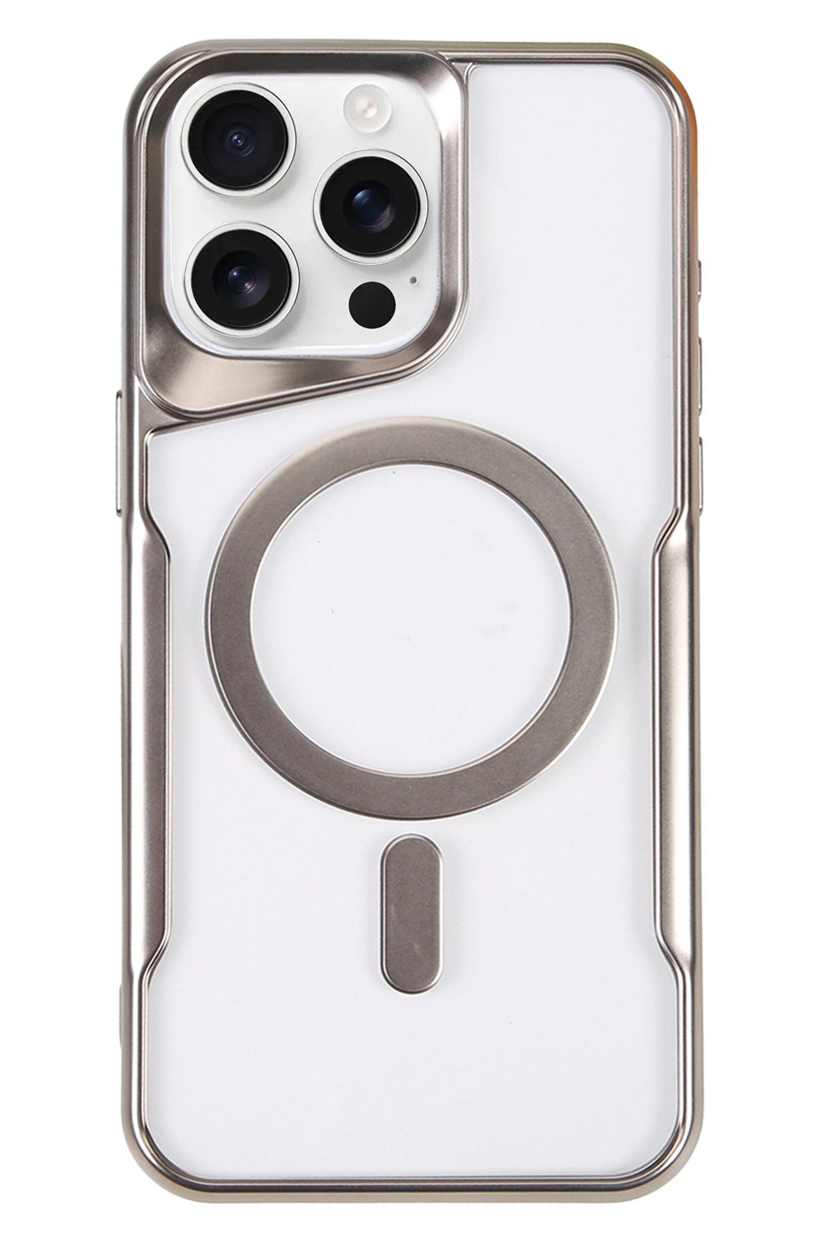 NewFace iPhone 16 Pro Max Kılıf Boyi Magsafe Silikon Kapak - Gümüş FLKRY