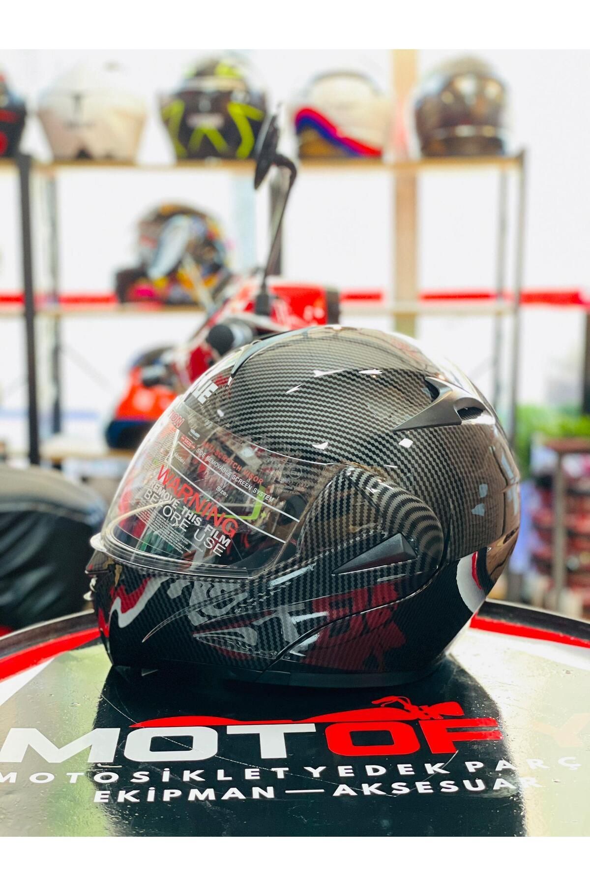 MOTOFY VİRTUE ÇENE AÇILIR GÜNEŞ VİZÖRLÜ ECE 22.05 GÜVENLİK SERTİFİKALI KASK KARBON LARGE