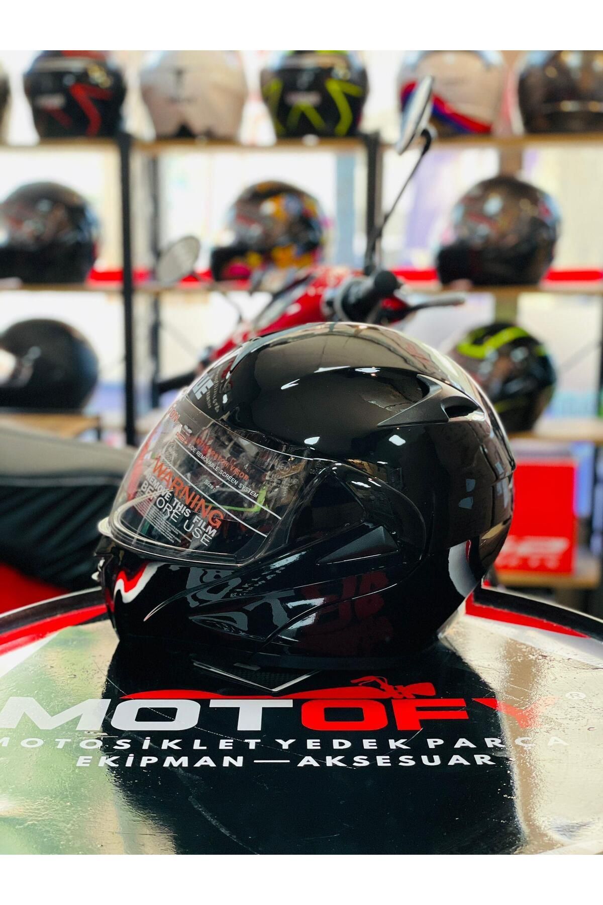 MOTOFY Virtue Çene Açılır Güneş Vizörlü Ece 22.05 Güvenlik Sertifikalı Kask Siyah Large