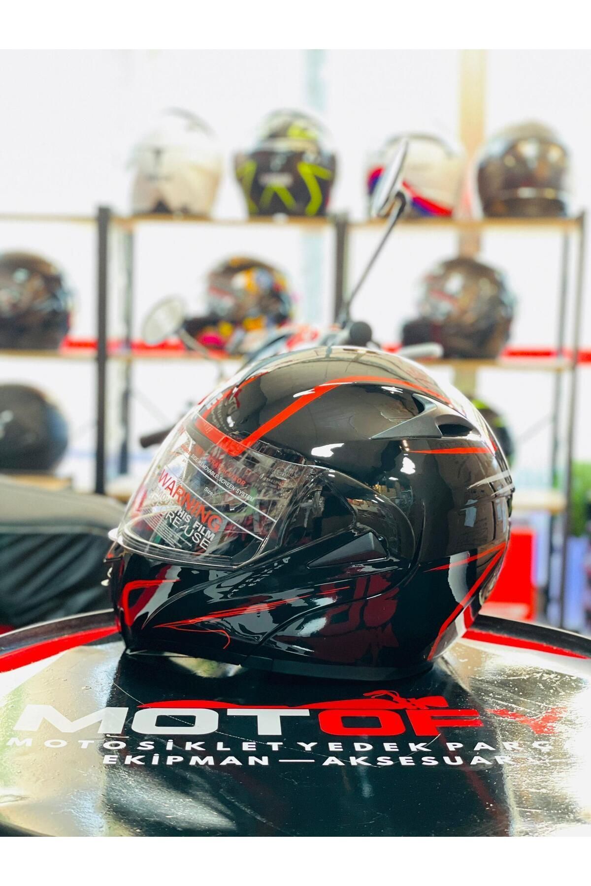 MOTOFY VİRTUE ÇENE AÇILIR GÜNEŞ VİZÖRLÜ ECE 22.05 GÜVENLİK SERTİFİKALI KASK SİYAH KIRMIZI DETAYLI XLARGE