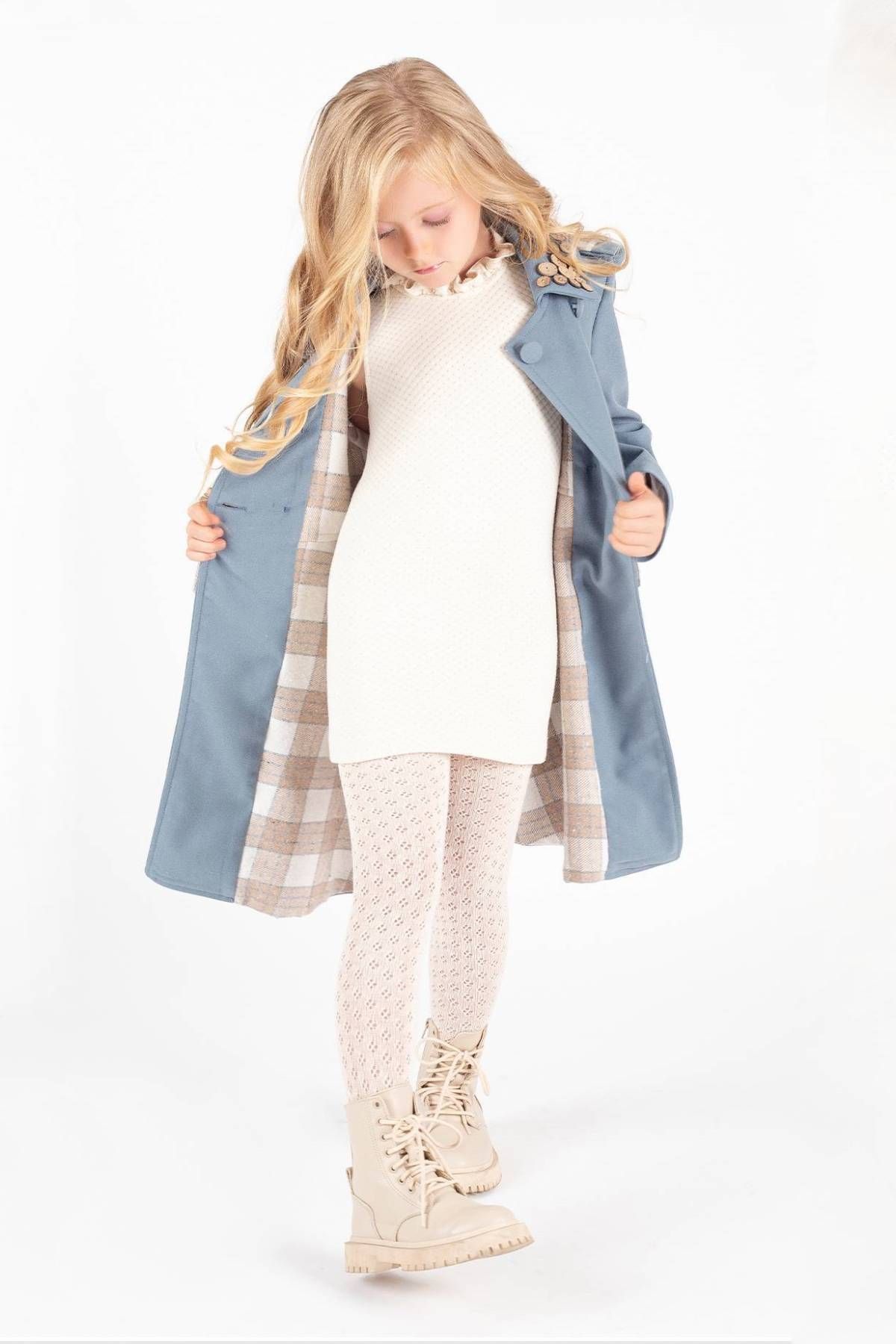 Momikon-Girl's Hooded Frilly Stamped Coat 2