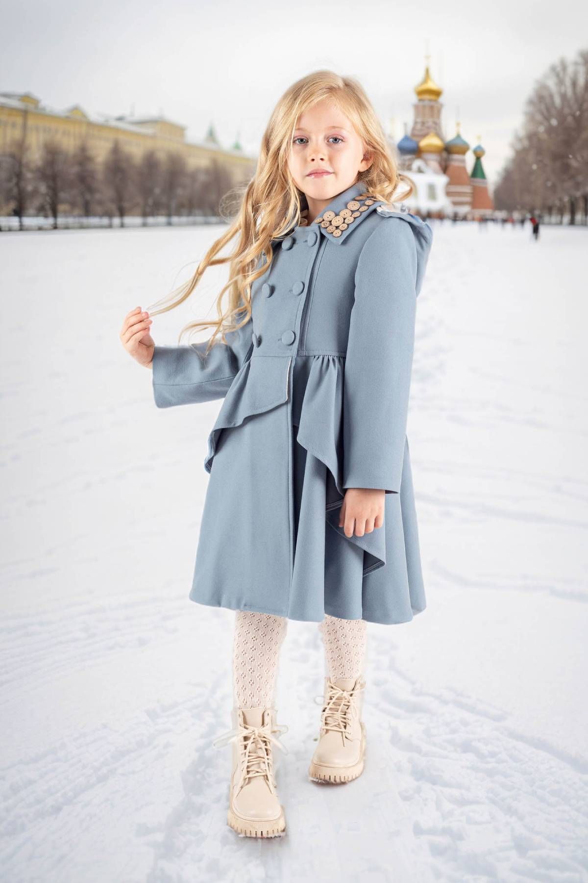 Momikon-Girl's Hooded Frilly Stamped Coat 3