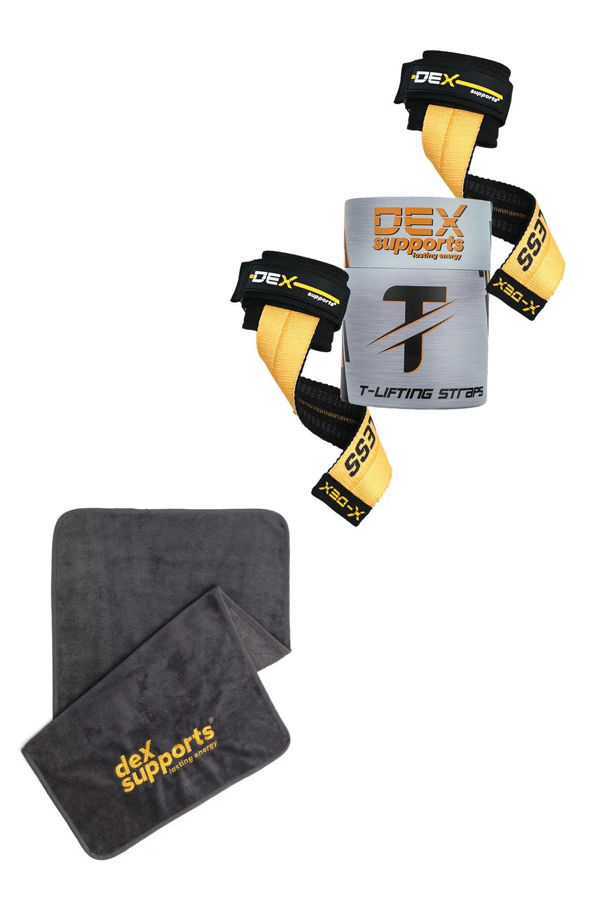Elioure Ağırlık Kaldırma Kayışı T-Grips Lifting Straps+Antrenman Spor Havlusu 2'li Paket