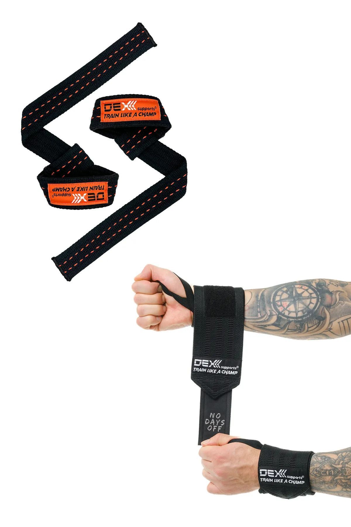 Elioure Fitness Sporcu Bilekliği Wrist Wraps Legend+Ağırlık Kaldırma Kayışı Lifting Straps Pro 2'li Paket