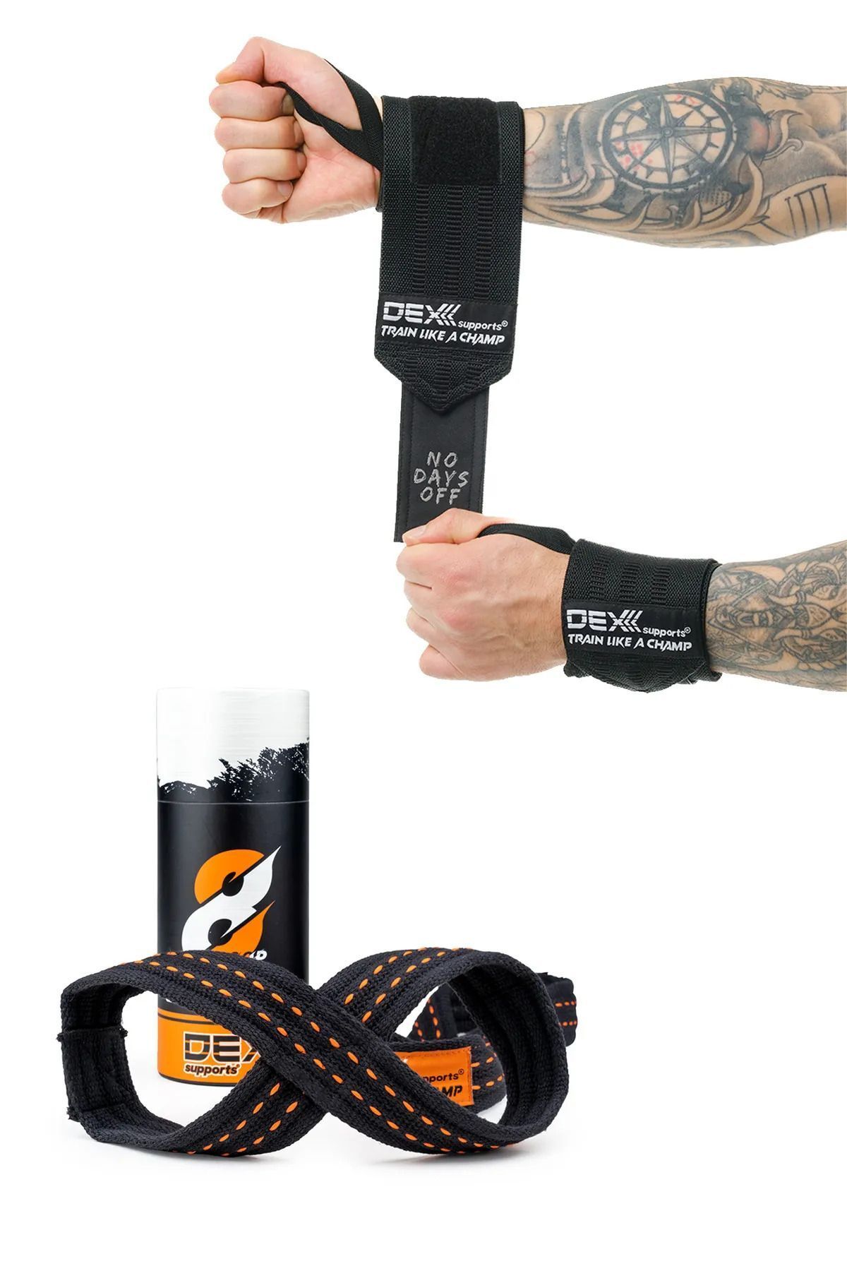 Elioure Fitness Sporcu Bilekliği Wrist Wraps Legend+Ağırlık Kaldırma Kayışı 8 Loop Lifting Straps 2'li Paket
