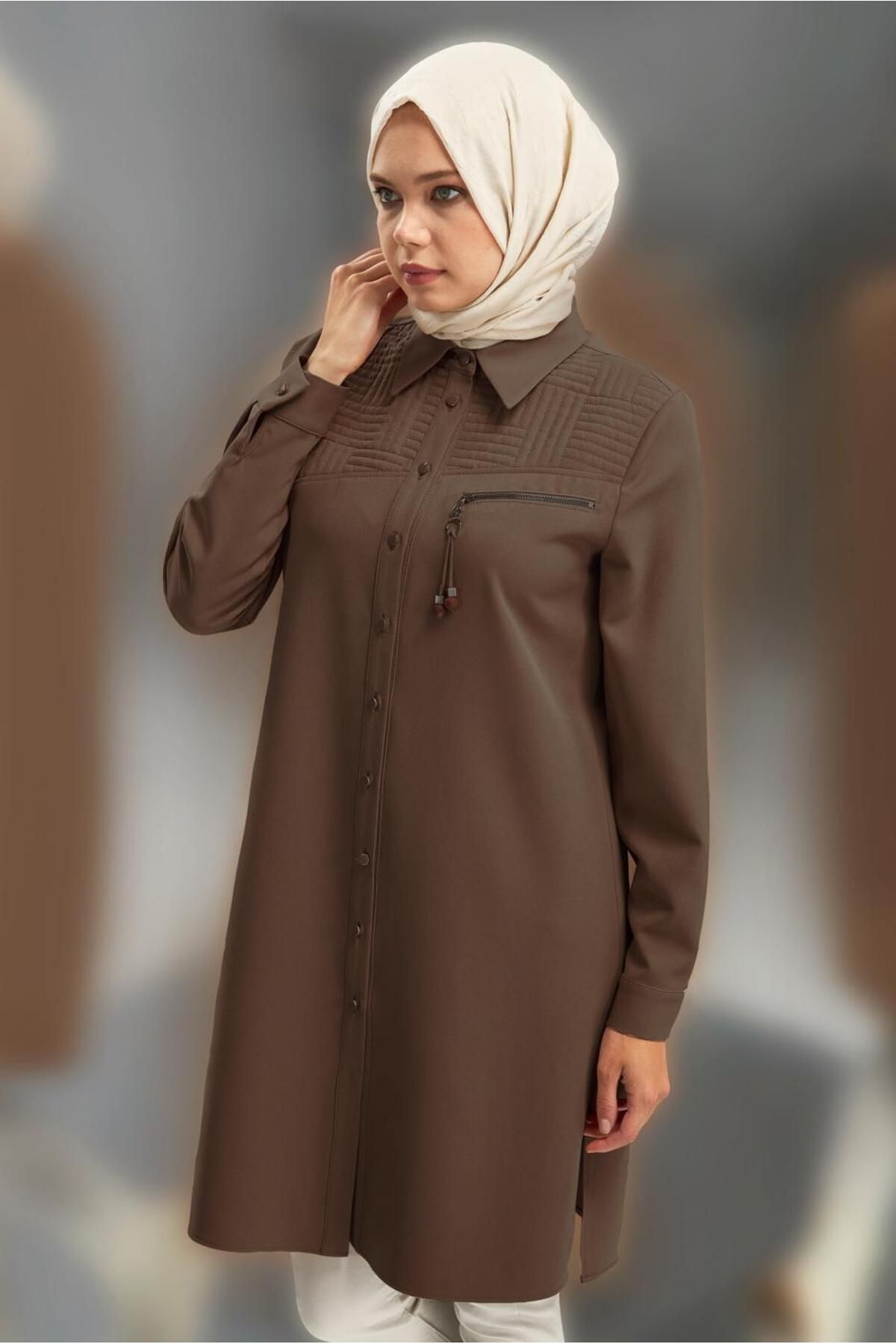تونیک پوشیده چند رنگ زنانه یقه پیراهن حجاب 45103 آلوینا Alvina