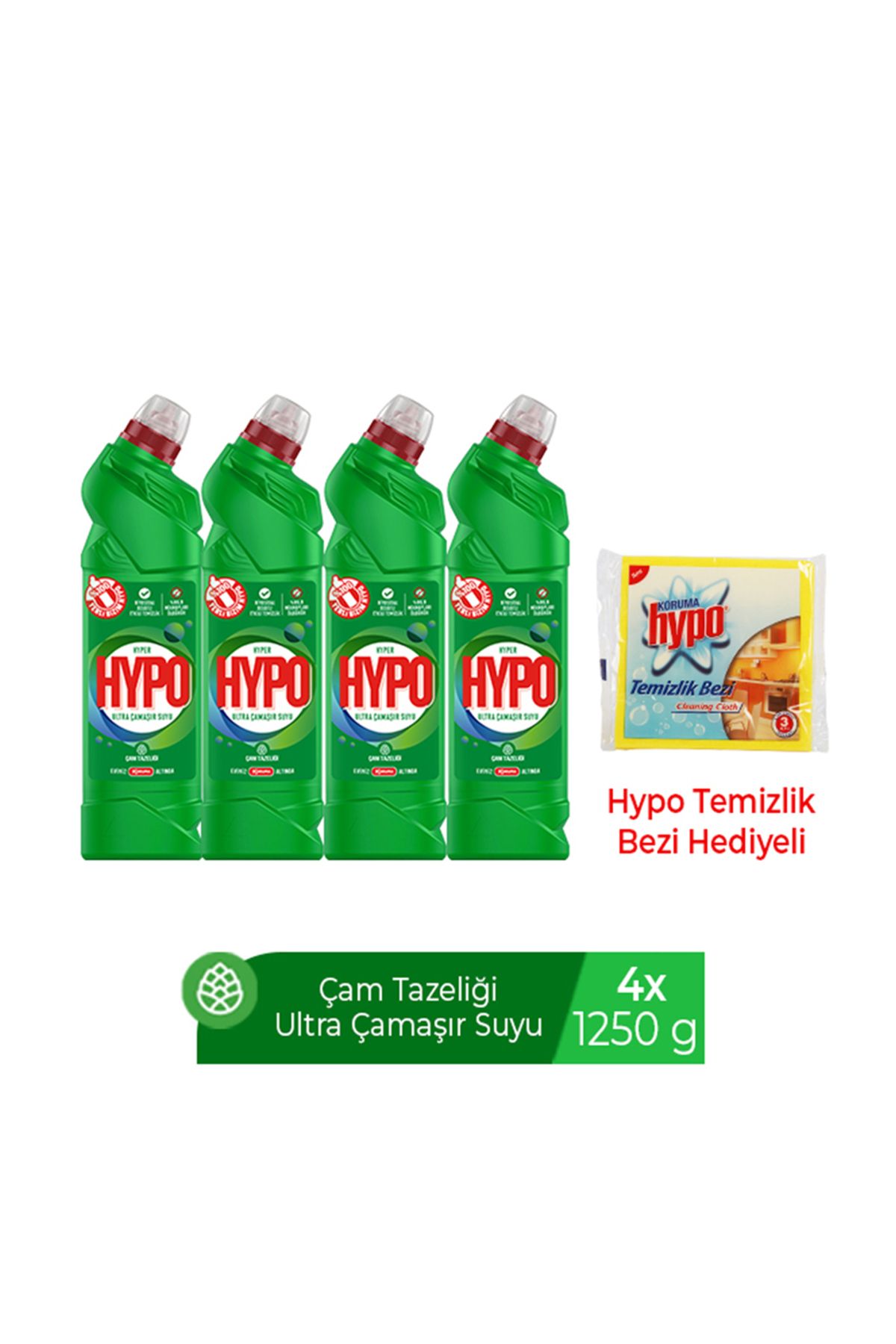 Hyper Hypo H.HYPO ULTRA KIVAMLI ÇAMAŞIR SUYU ÇAM 1250 GR X 4 TEMİZLİK BEZİ HEDİYELİ