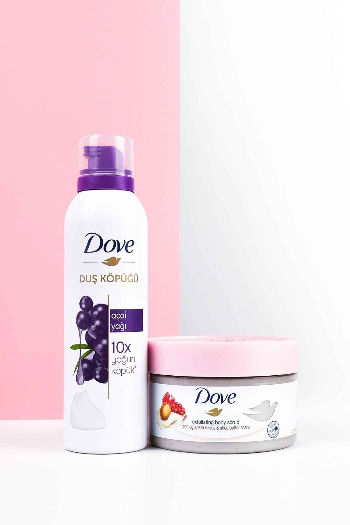 Dove Vücut Peelingi Nar Çekirdeği Ve Shea Yağı 225 ml Duş Köpüğü Açai Yağı Yoğun Köpük 200ml