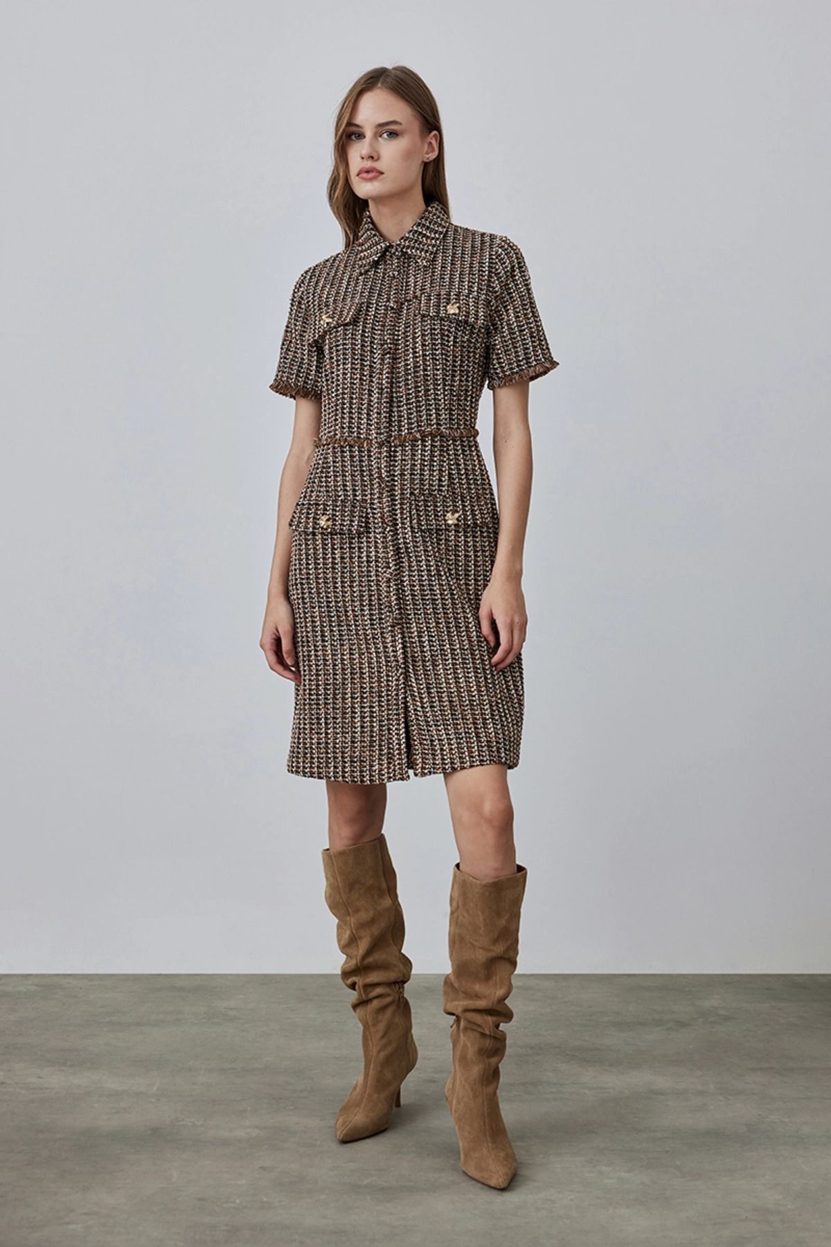 robe en tweed avec poches marron