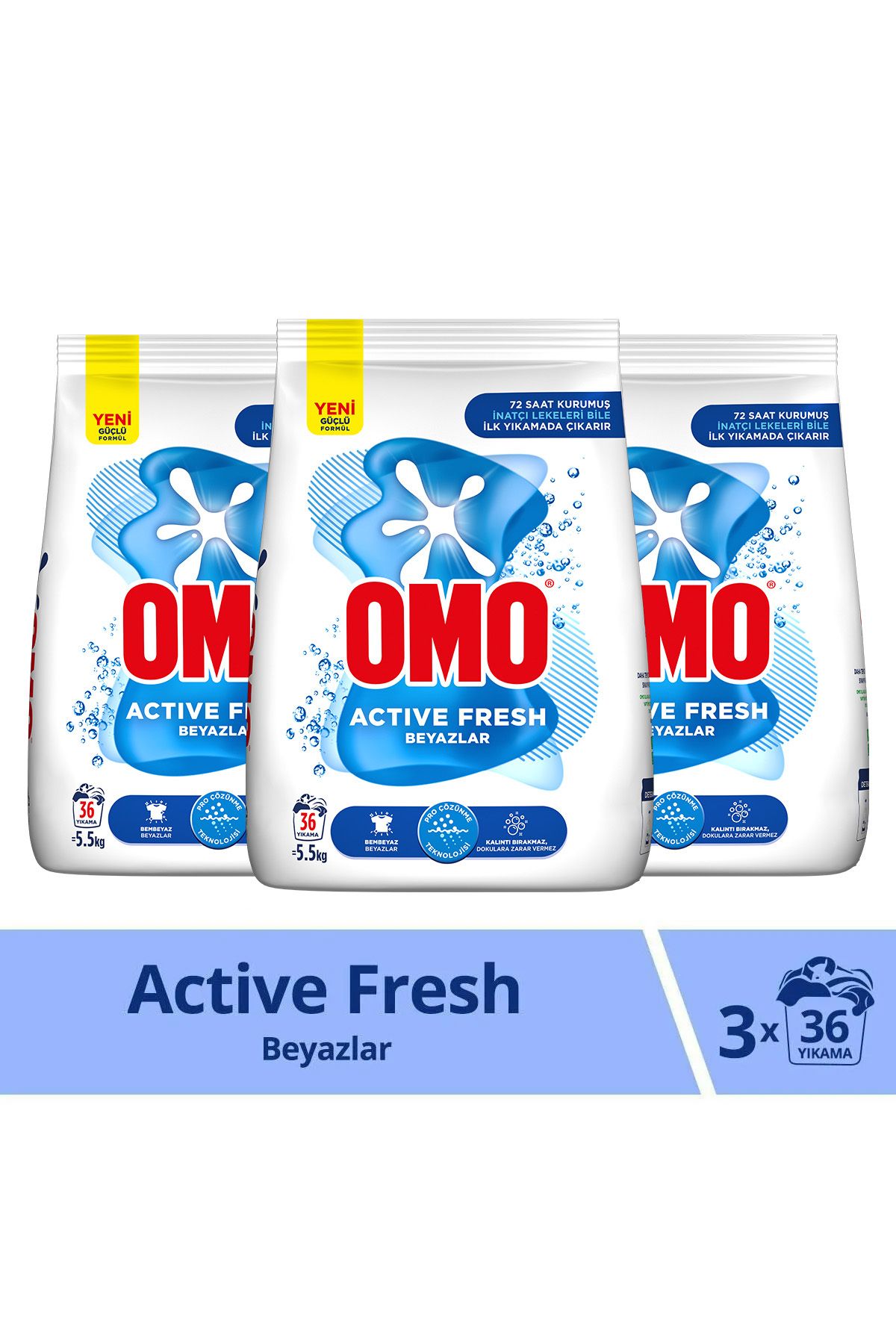 Omo Active Fresh Beyazlar Toz Deterjanı 5.5 Kg X3