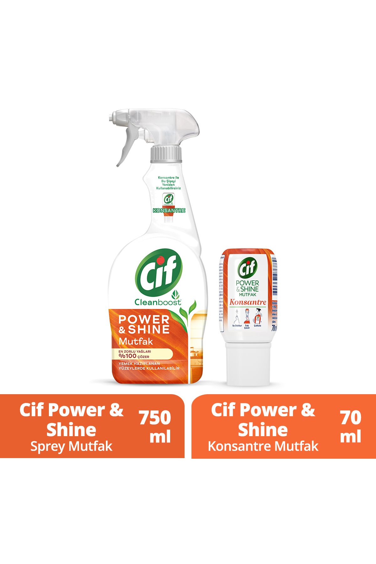 Cif Ultra Konsantre Mutfak Temizleyici 70ml Power And Shine Sprey Temizleyici Mutfak Yağ Çözücü 750m