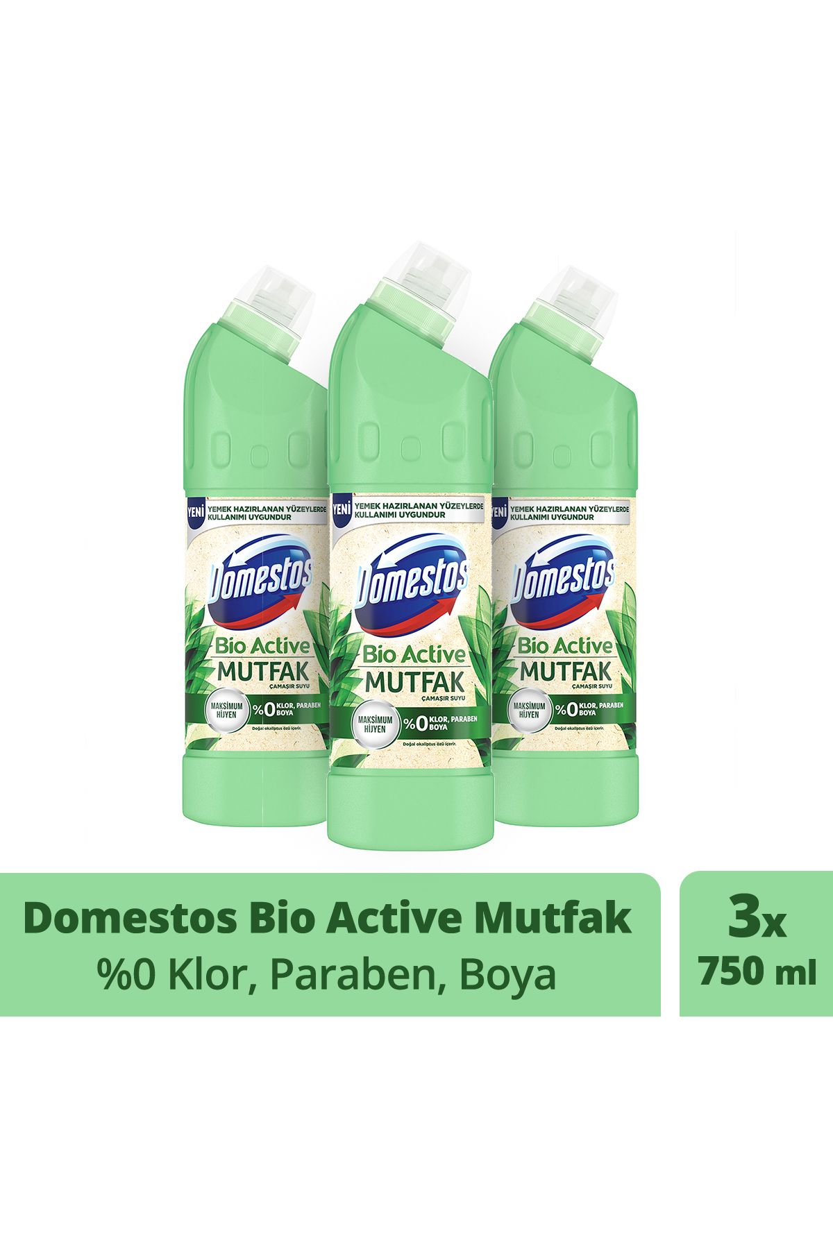 Domestos Çamaşır Suyu Bio Active Mutfak Yemek Hazırlanan Yüzeyler Için Kireç Sökücü 750 Mlx3