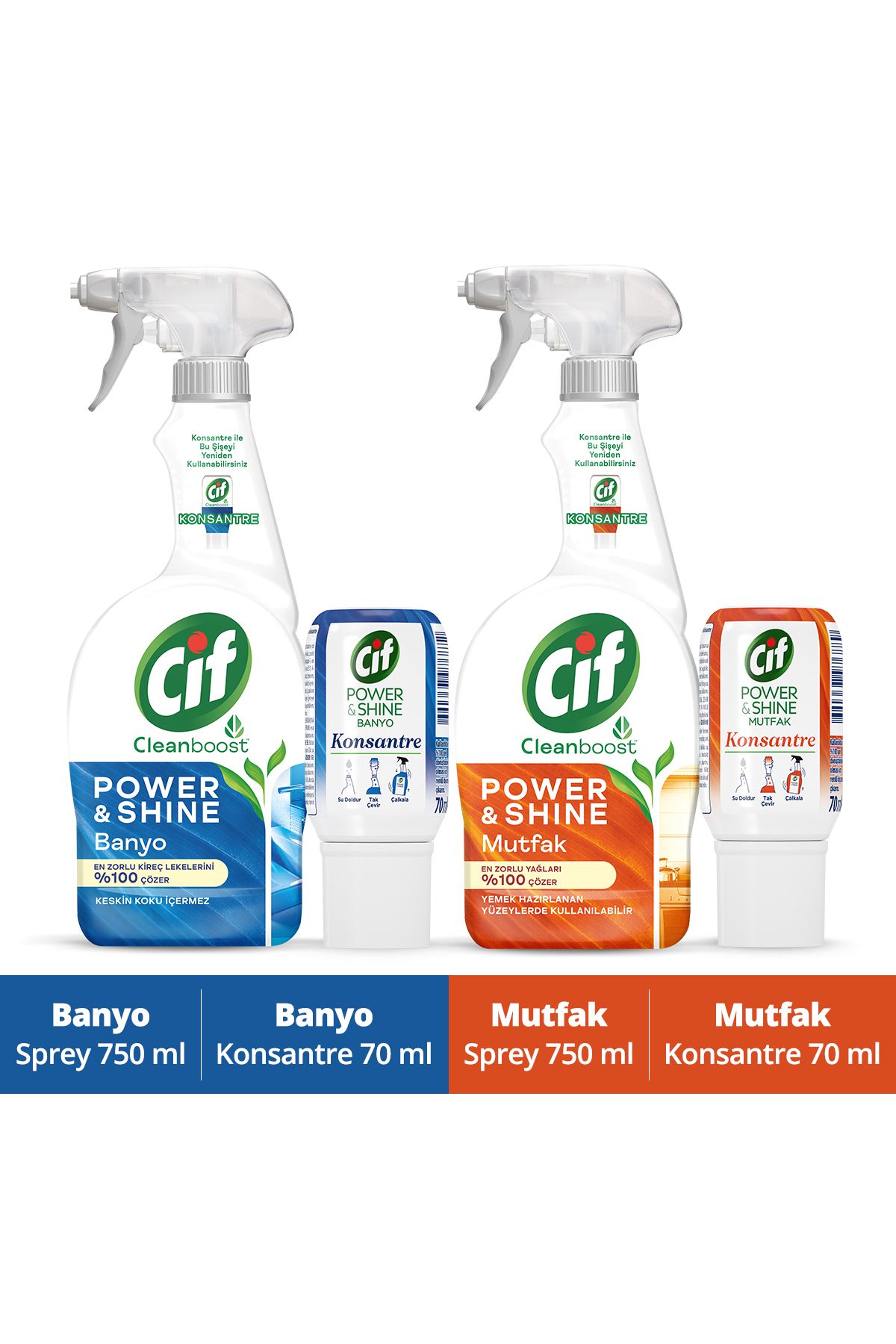 Cif Power And Shine Mutfak Ve Banyo Sprey 750ml X2 Konsantre Kapsül Mutfak Ve Banyo 70mlx2