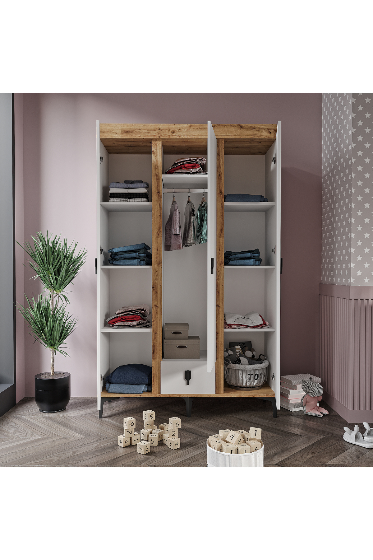 Afilli Rose 3 Kapaklı Tek Çekmeceli Dolap Safir Ve Beyaz Renk fotoğrafı 3 (önizleme)