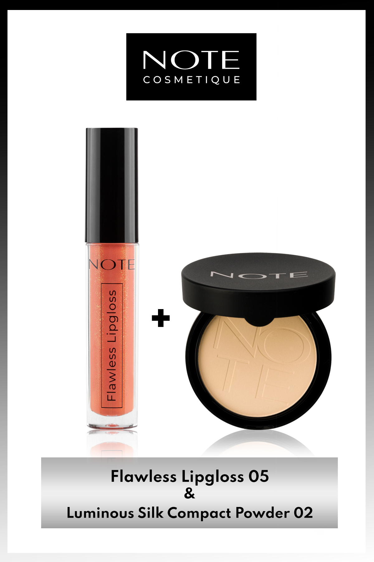 Flawless Lipgloss 05 - Turuncu & Luminous Silk Compact Pudra 02 Natural Beige Makyaj Seti