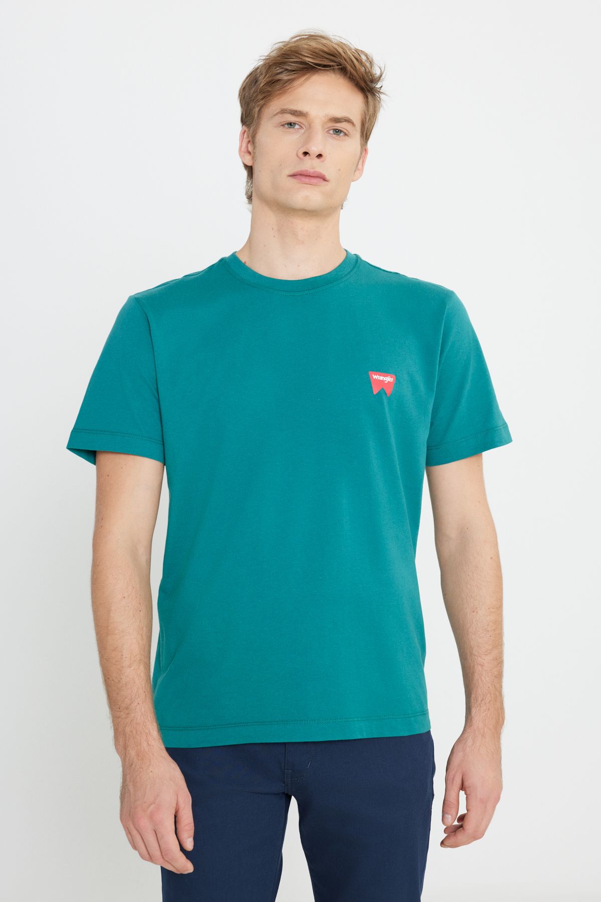 WRANGLER-Tricou verde cu logo minim pentru bărbați, 100% bumbac, cu croiala normală 2