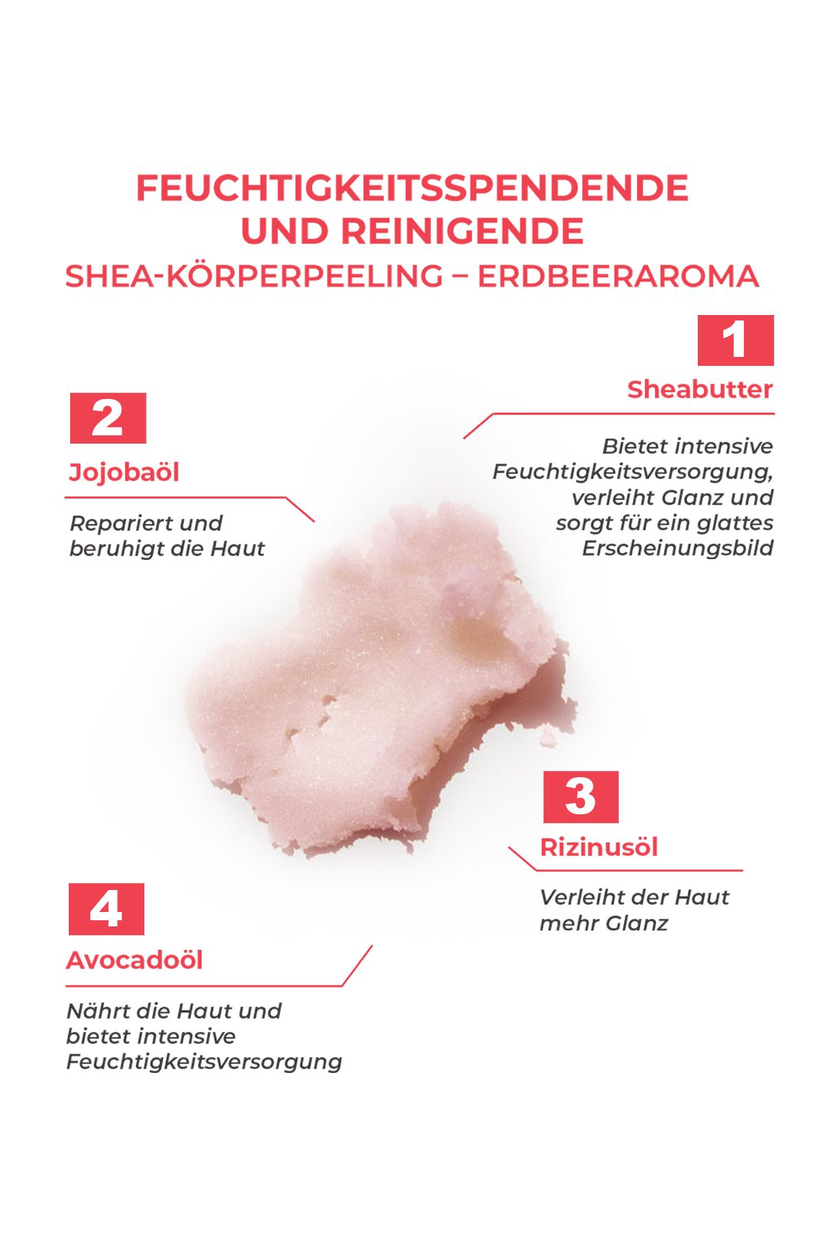 THE BATH FACTORY-Feuchtigkeitsspendendes und reinigendes Shea-Körperpeeling - Erdbeergeschmack 300gr 2