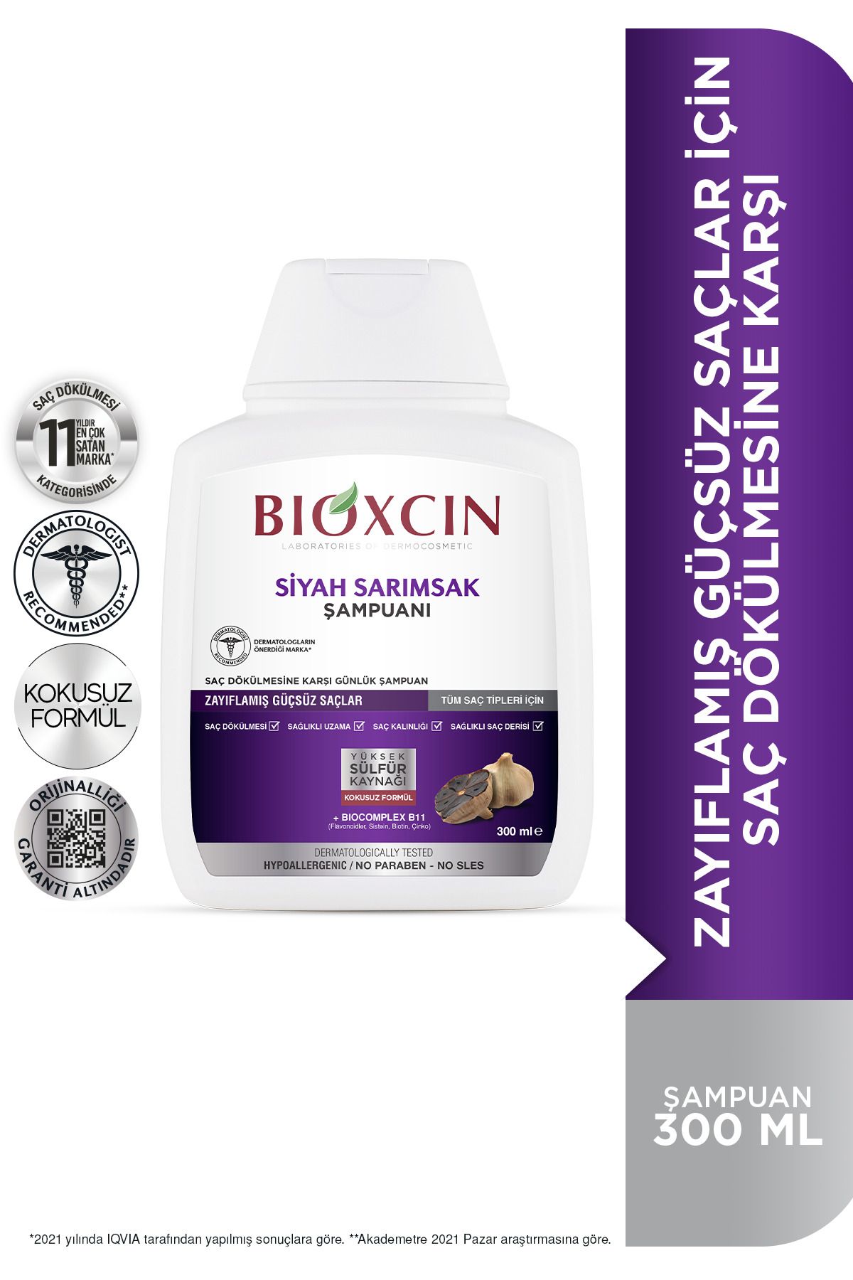 Bioxcin-Șampon negru cu usturoi 300 ml - Șampon împotriva căderii și subțierii părului 2