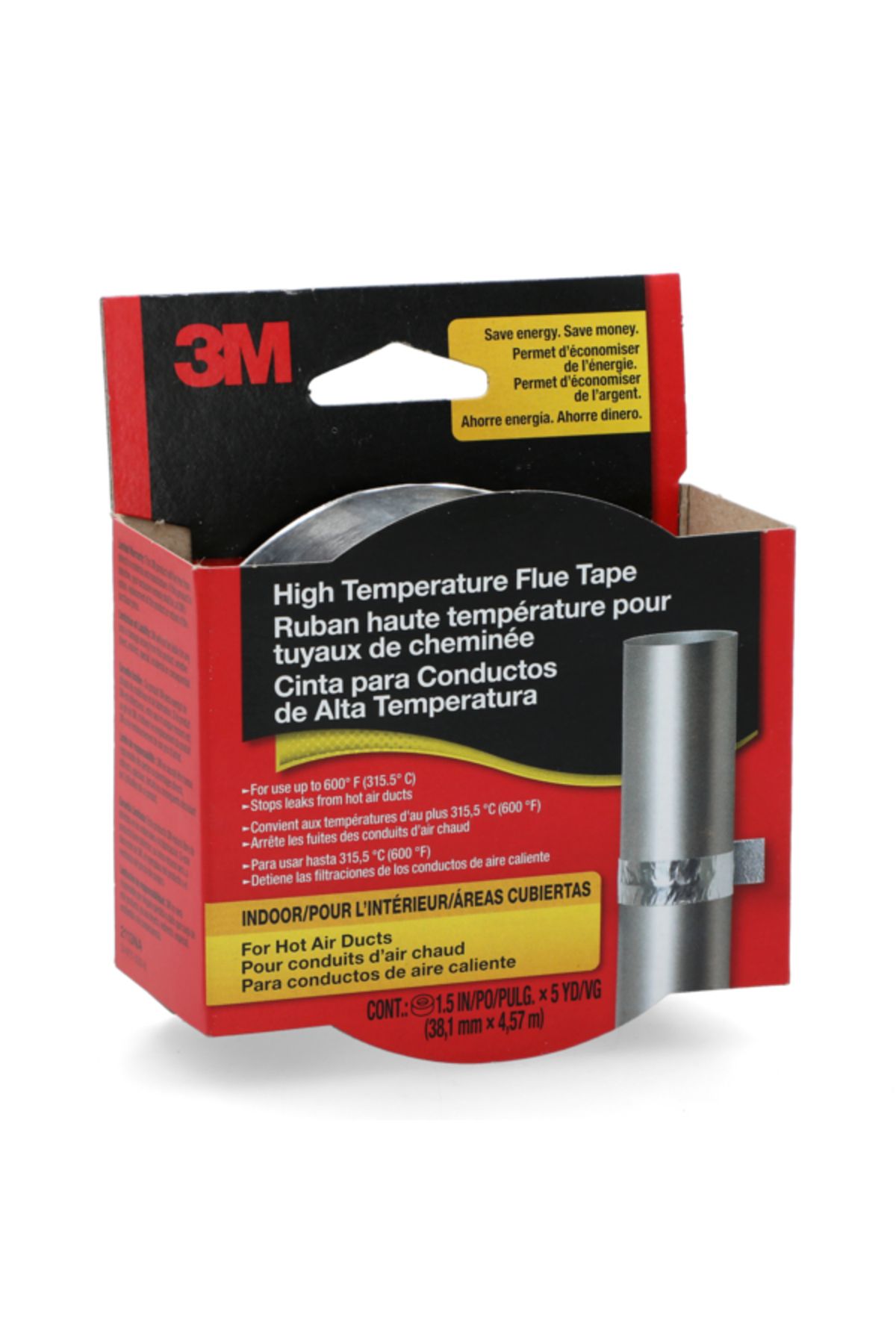 3M-High Temperature Flue Tape for Hot Air Ducts 1.5inch x 5yd 2