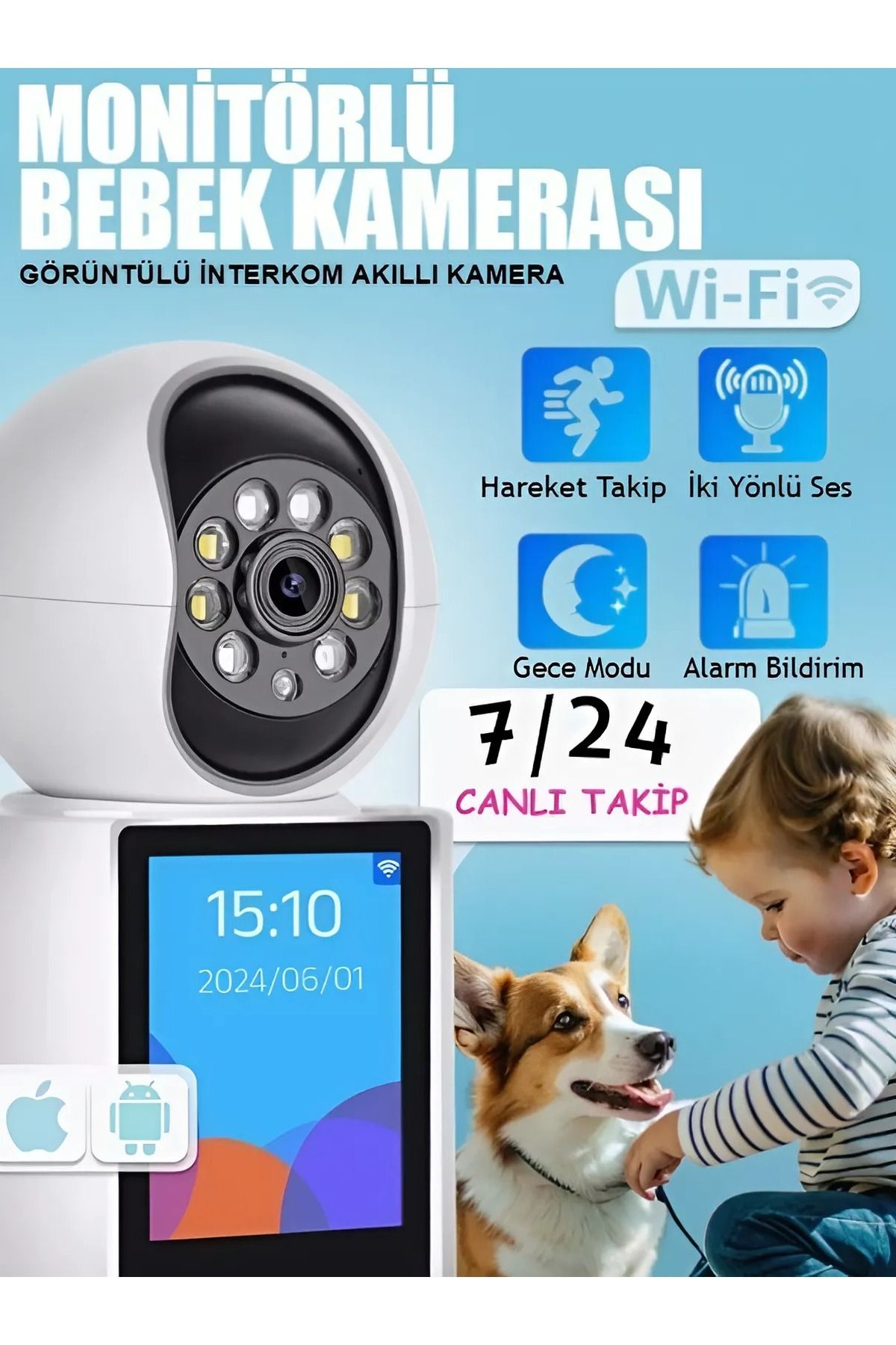 nextbuy Monitörlü Smart Ip Full Hd 360° Akıllı Bebek Kamerası İki Yönlü Ses Gece Görüşlü Güvenlik Sistemi