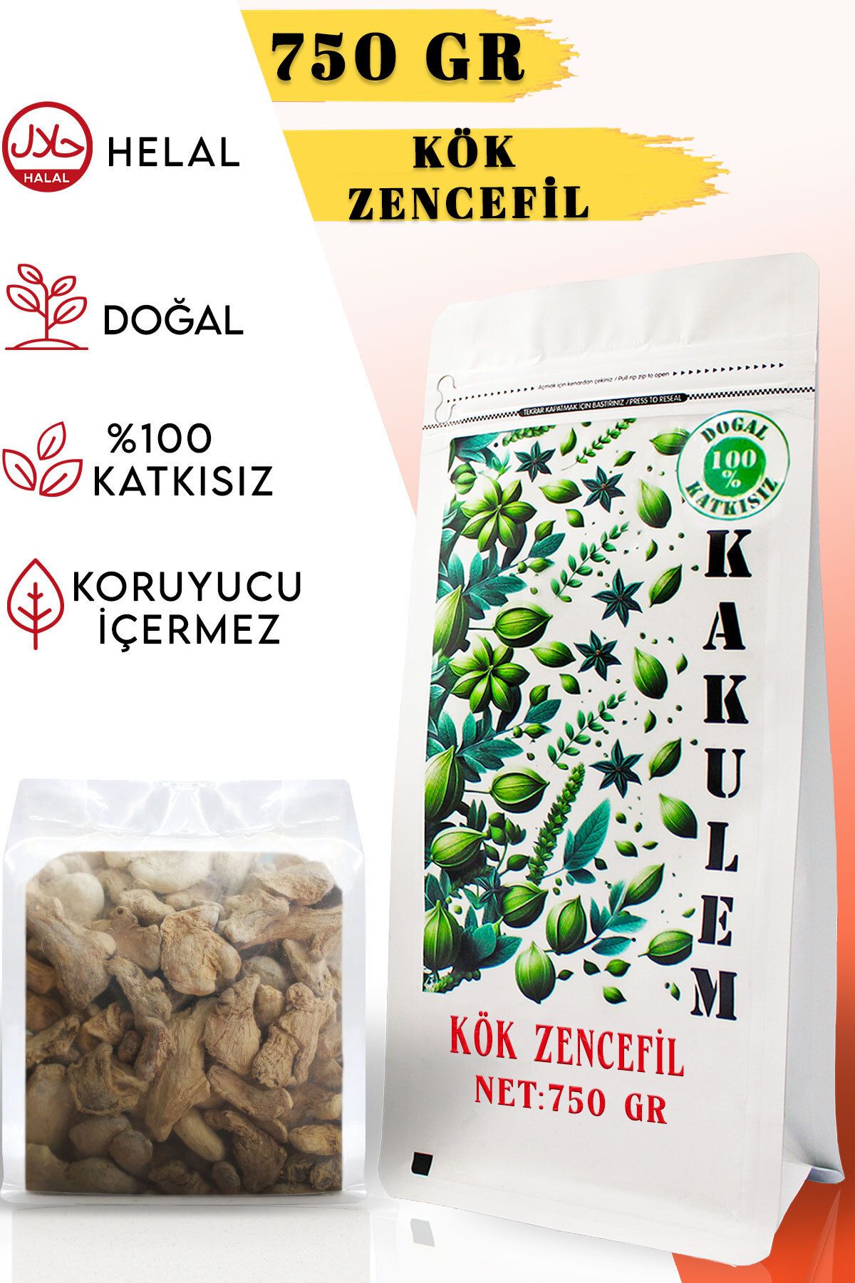 Kakulem SERTİFİKALI Doğal Katkısız Kök Zencefil 750 GR