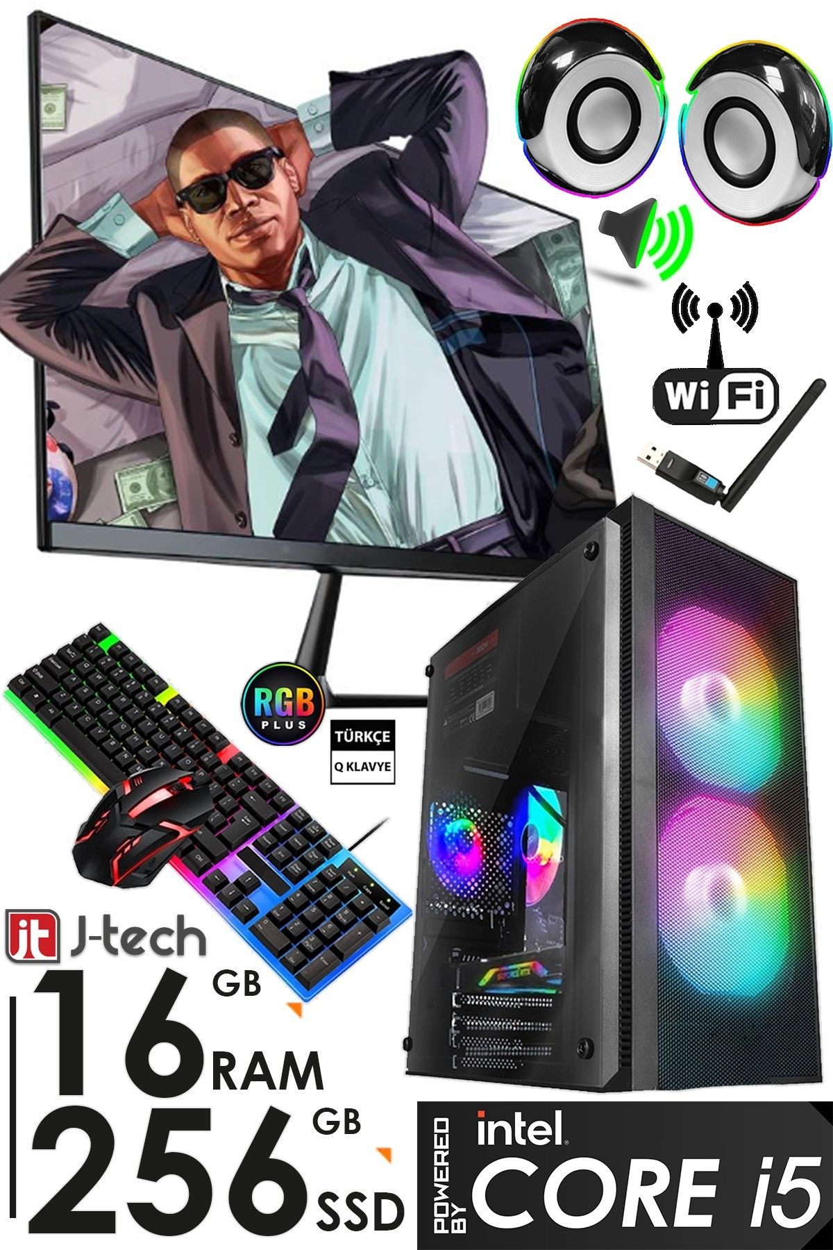 jetucuzal J-tech R265 I5 2400 16gb Ram 256gb Ssd 19 Inç Fhd Monitör Wi-fi Masaüstü Bilgisayar