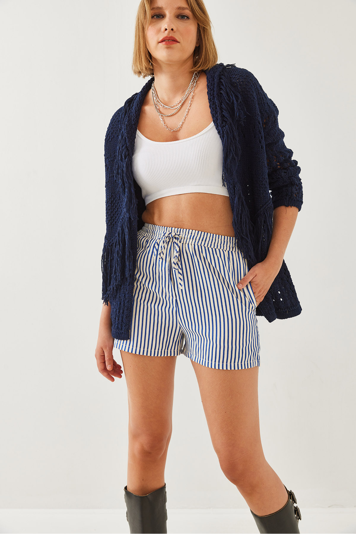 Bianco Lucci-Women's Fringed Knitwear Cardigan 20246215 7