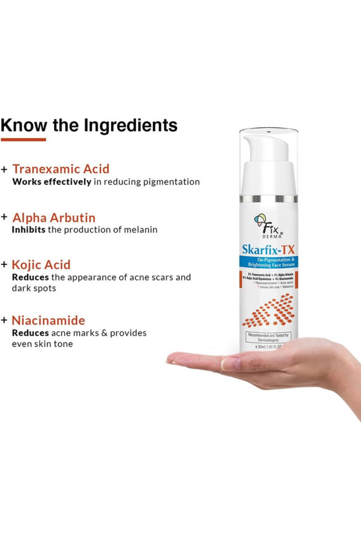 FixDerma-Skarfix-Tx de-pigmentation & brightening face serum for acne & melasma | 30ml 5