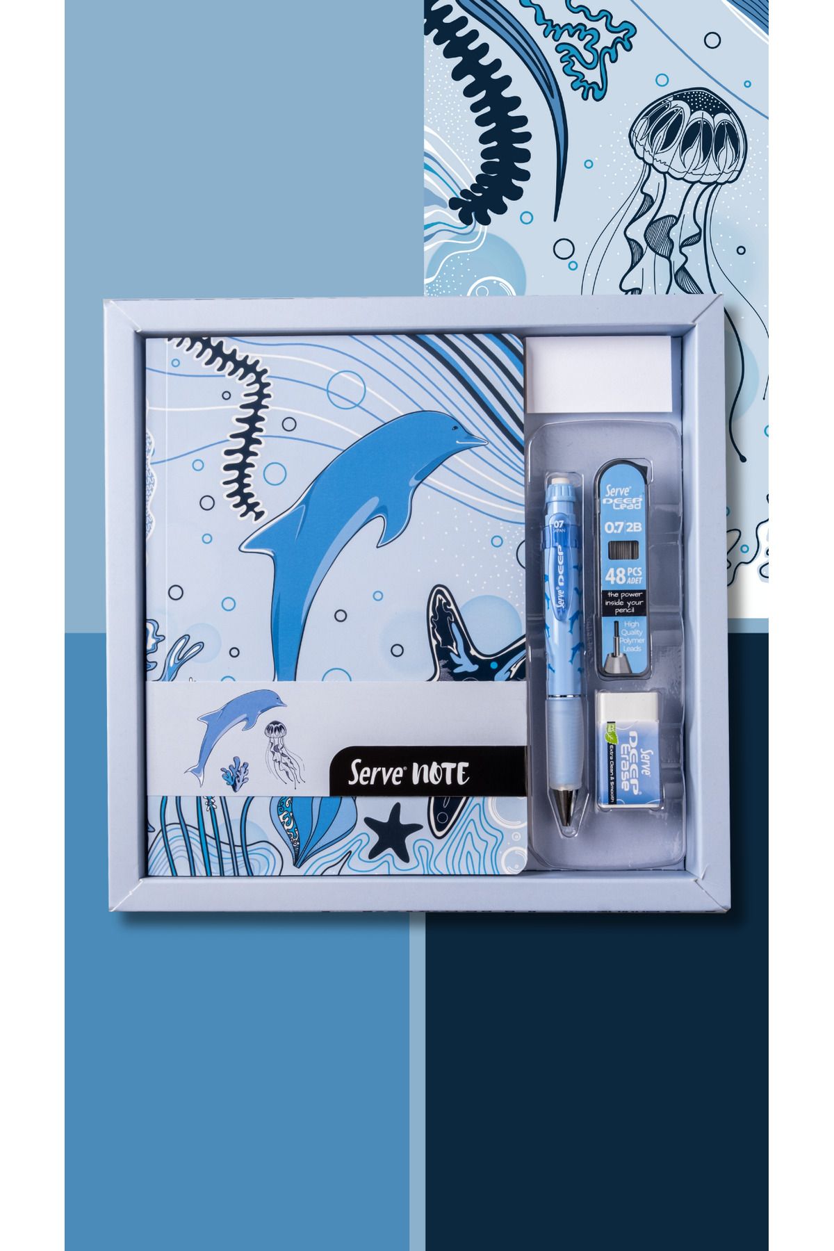 Serve-Deep Gift Set - Notebook, Serve Deep Tip Pen, Eraser, Min 2