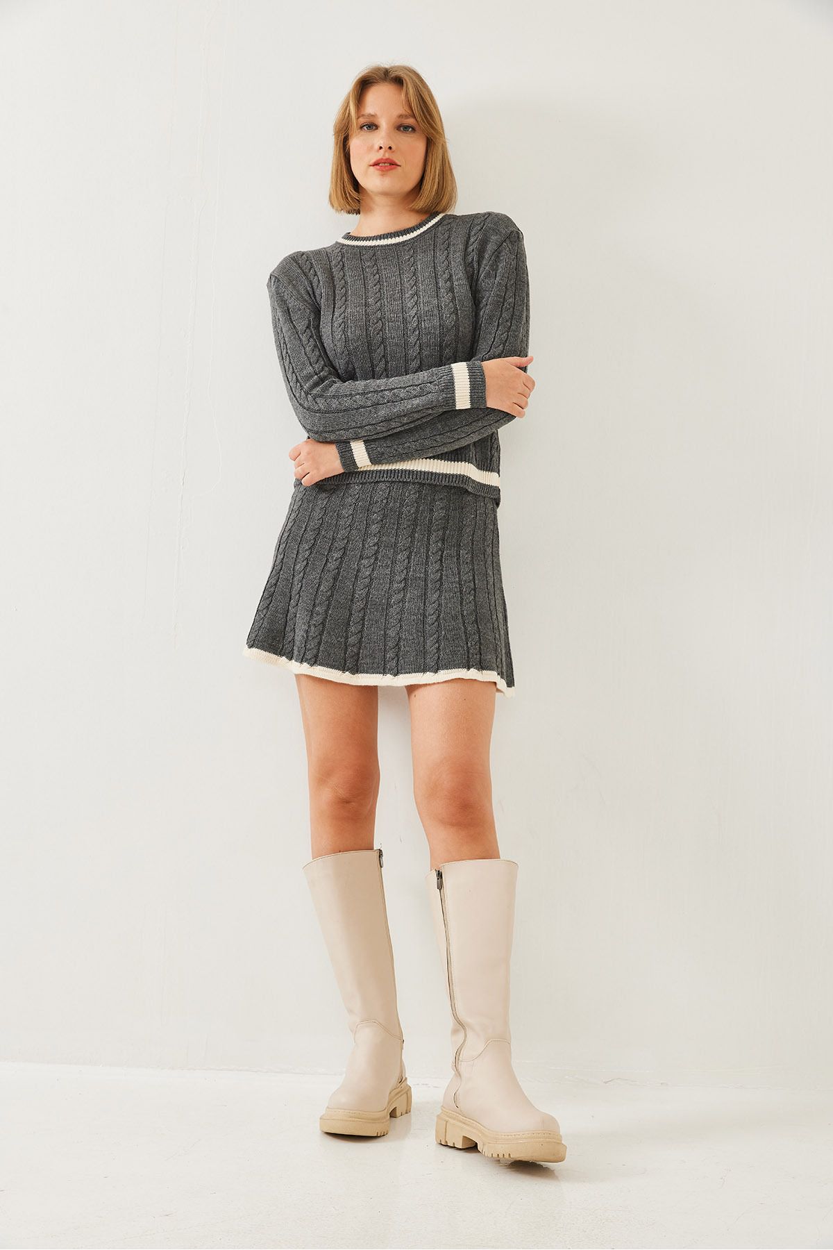 Bianco Lucci-Women's Hair Braided Skirt Bottom Top Knitwear Set 60351125 6