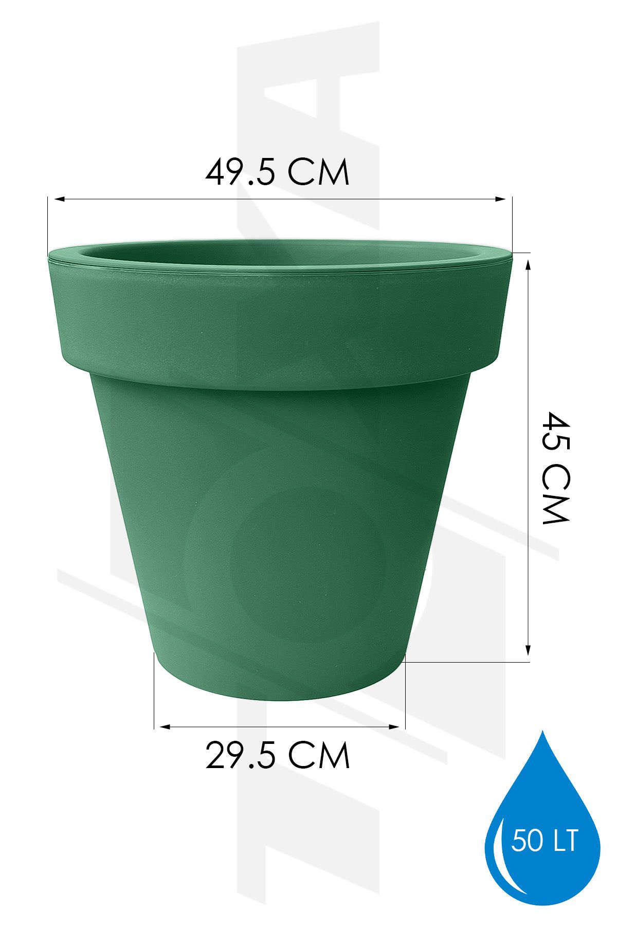 ToXA-50 Liter Green Matte Plastic Flower Pot - Large Size, Without Plate and Drainage 2