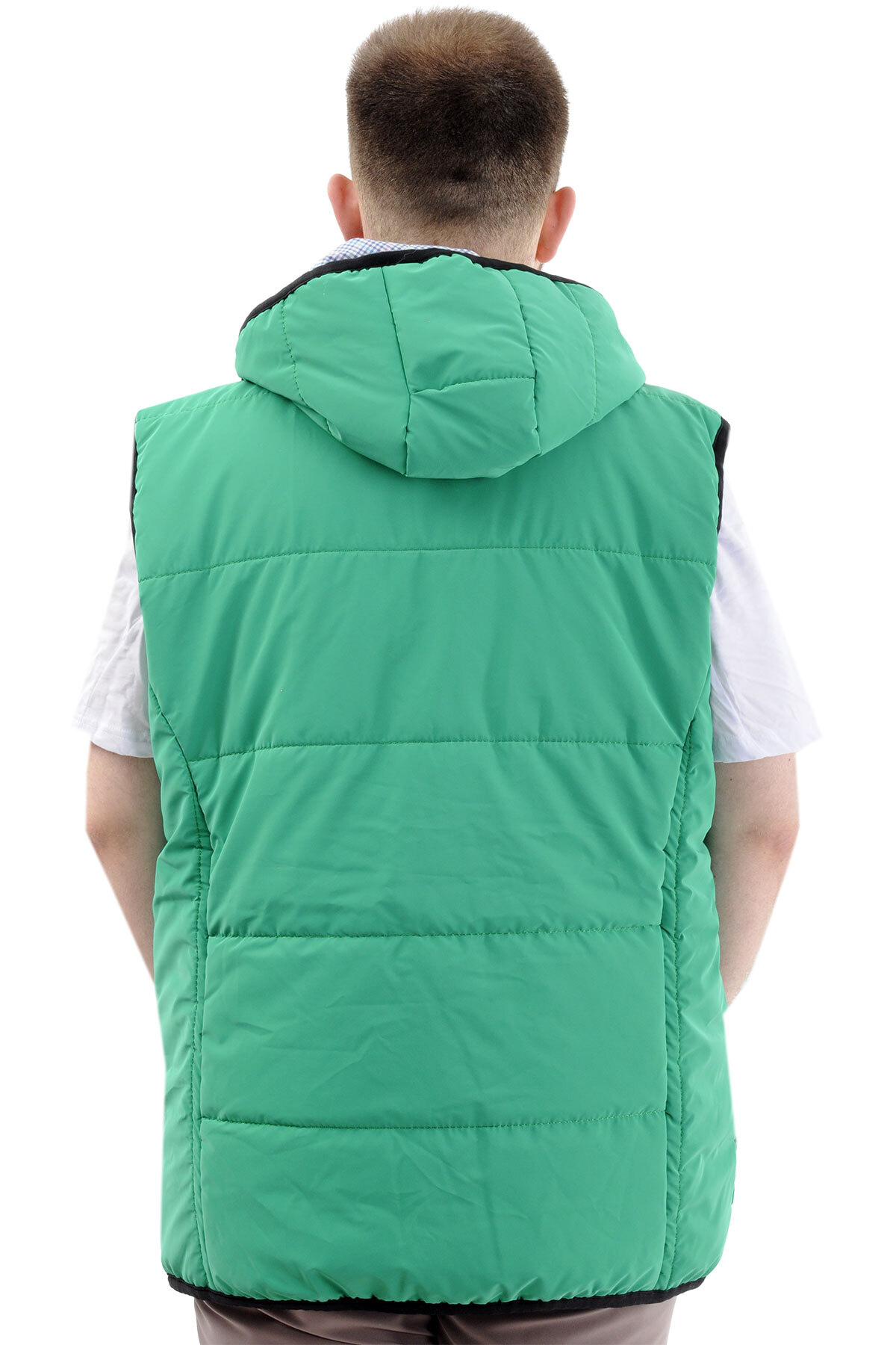 ModeXL Mode XL Erkek Büyük Beden Şişme Yelek Cepli Çıkarılabilir Kapüşonlu U24703 Yeşil görsel 4
