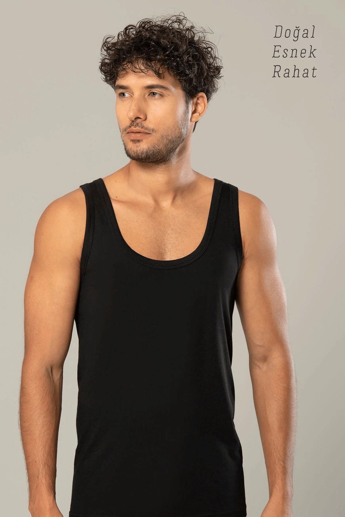 ERDEM İÇ GİYİM-Weweus 3-Piece Black Super Thin Men's Natural Bamboo Tank Top 11143 2