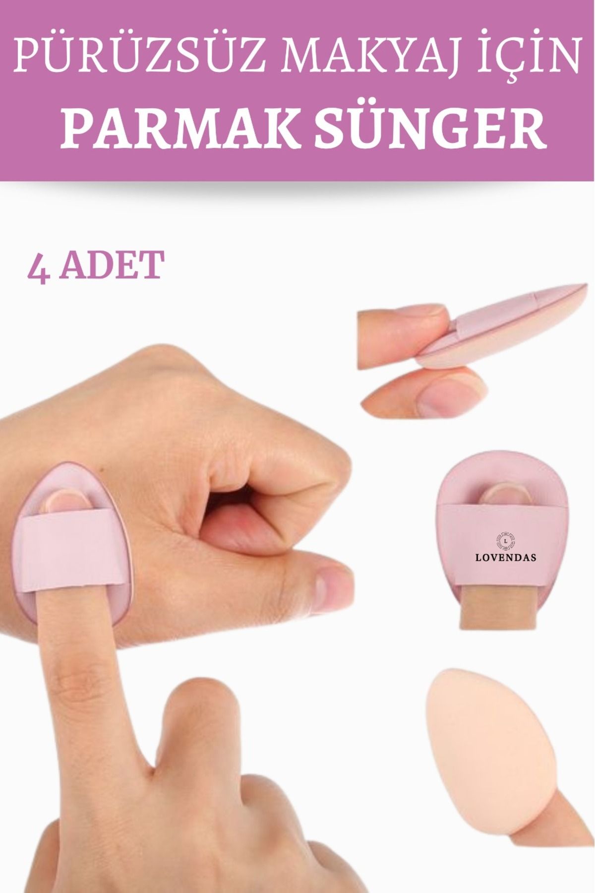4 ADET Parmak Makyaj Süngeri - Islak ve Kuru Kullanım - Mini Puf Sünger