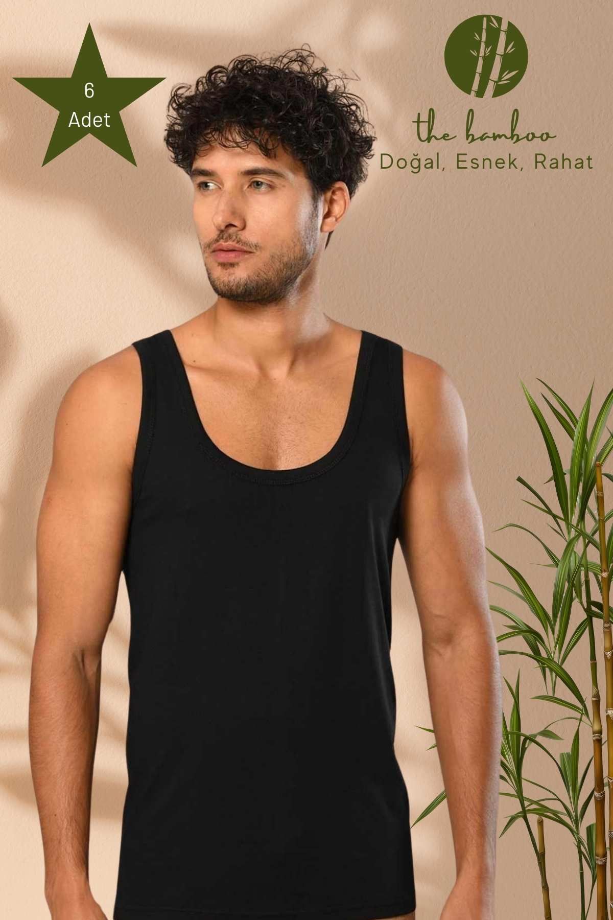 ERDEM İÇ GİYİM-Weweus 3-Piece Black Super Thin Men's Natural Bamboo Tank Top 11143 1