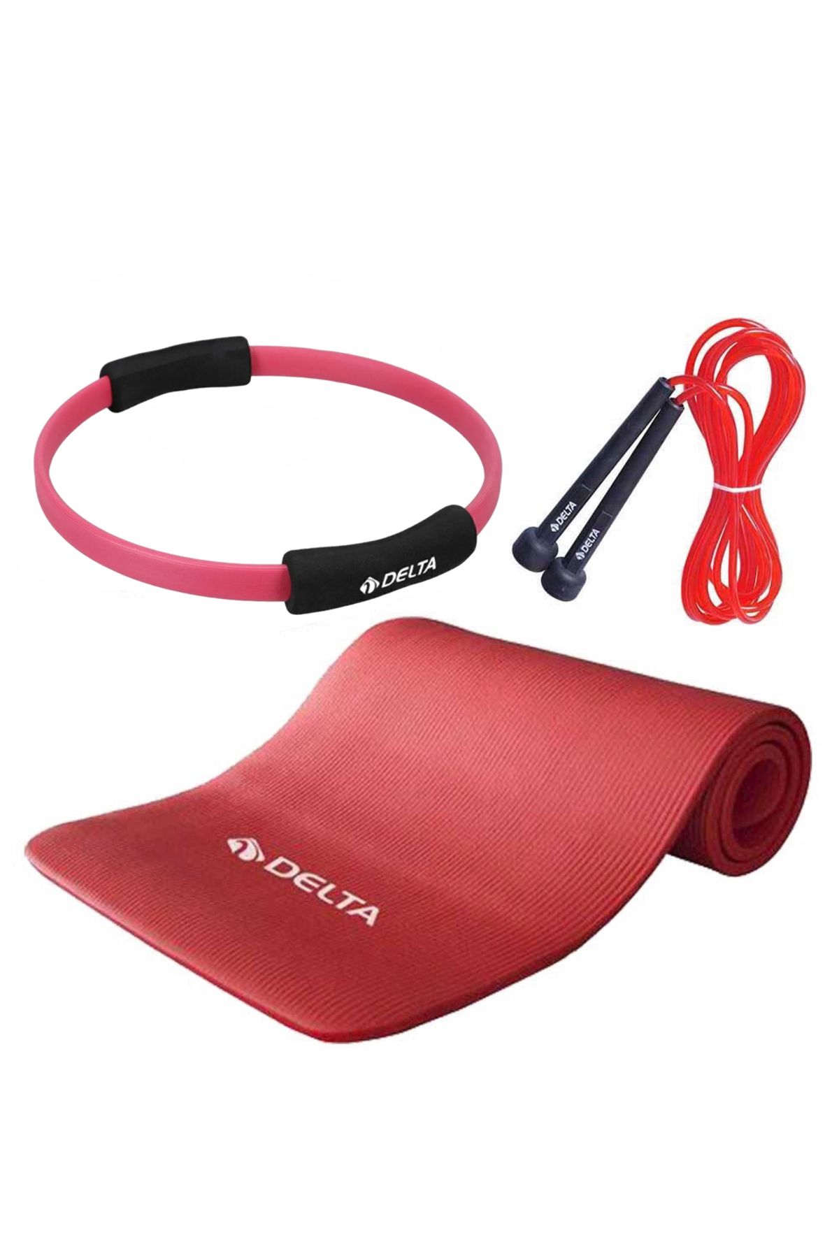 Kırmızı 15 Mm Pilates Minderi 35 Cm Pilates Çemberi Atlama Ipi Seti Pilates Minderi