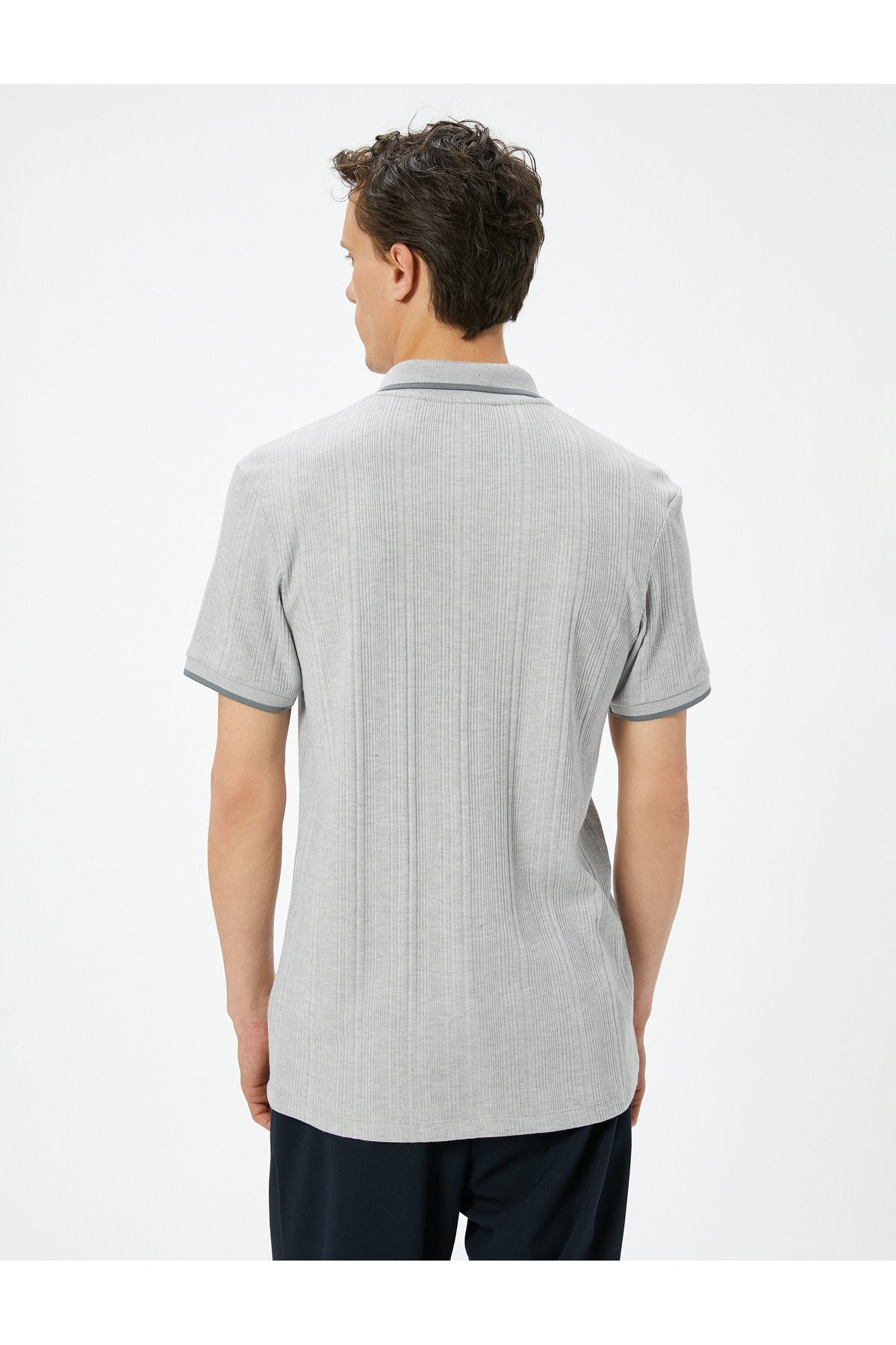 تی شرت یقه پولو خاکستری مردانه POLO YAKA T SLIM FIT Koton