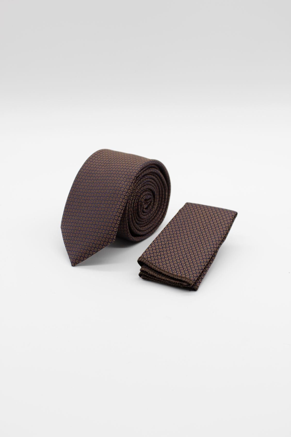 İmza-6 cm Wide Dark Brown Patterned Tie 1