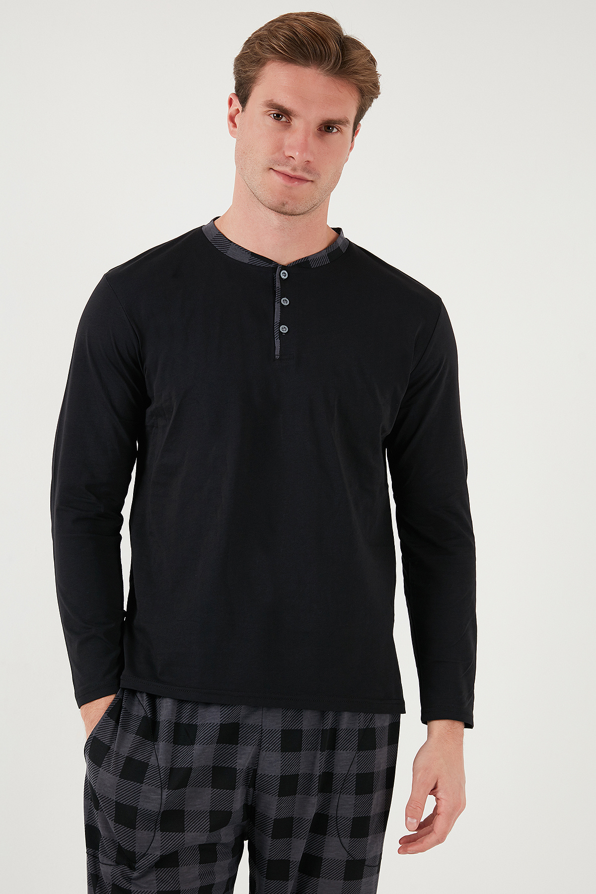Buratti Ekoseli Pamuklu Regular Fit Uzun Kollu Pijama Takımı Erkek Pijama Takımı 60961005 görsel 3