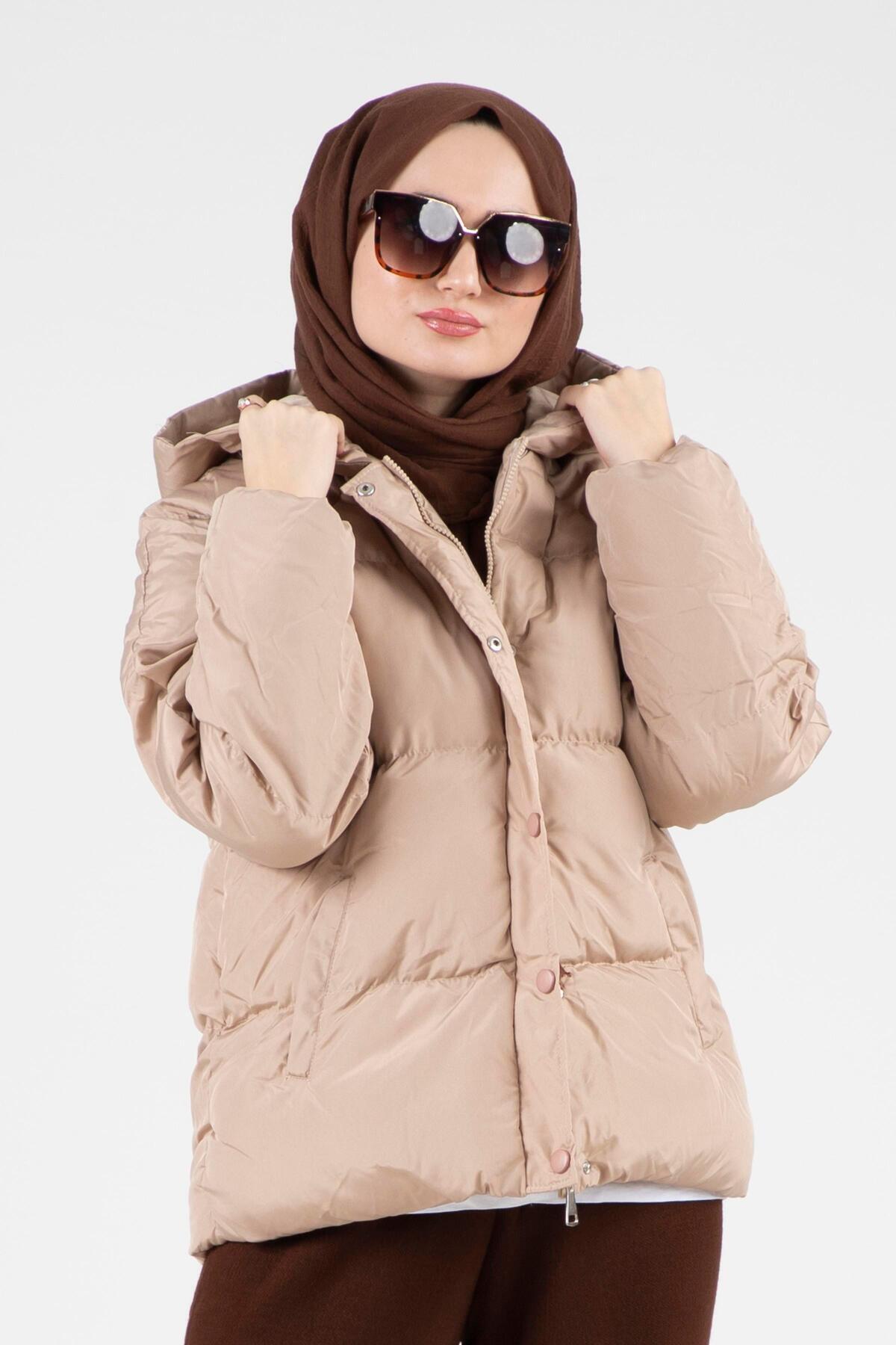 Sevitli Çıtçıtlı Şişme Mont - Taş