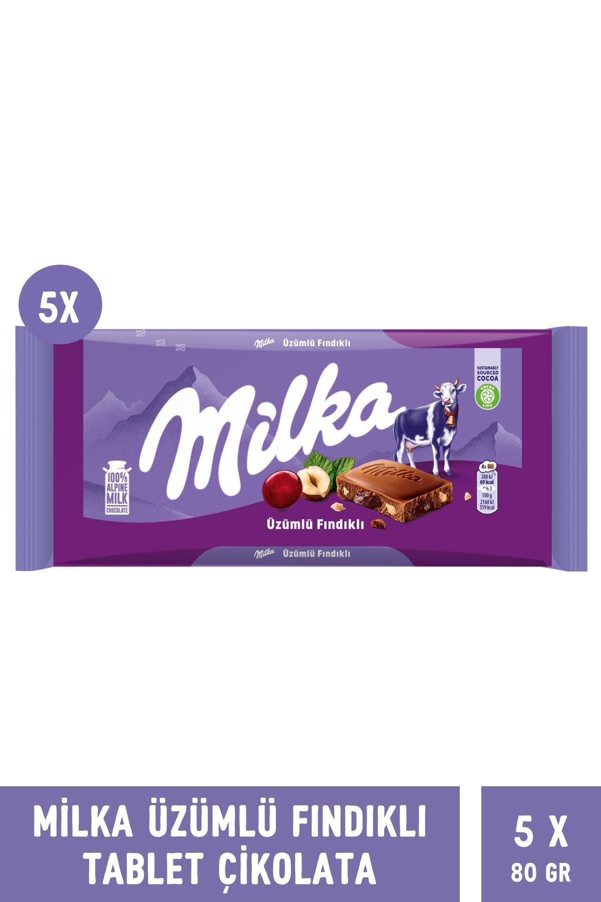 Milka Üzüm Fındık Tablet Çikolata 80gr - 5 Adet