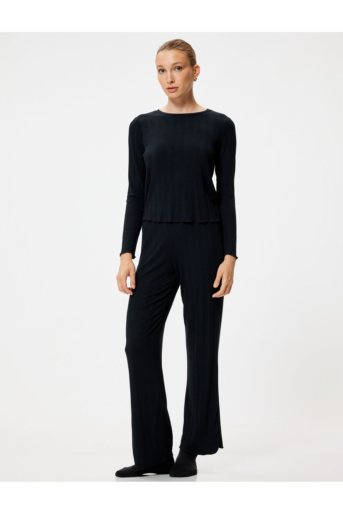 Koton-TextureD MoDal Pajama Bottom - Flat Leg anD StanDarD Waist ELastic 1