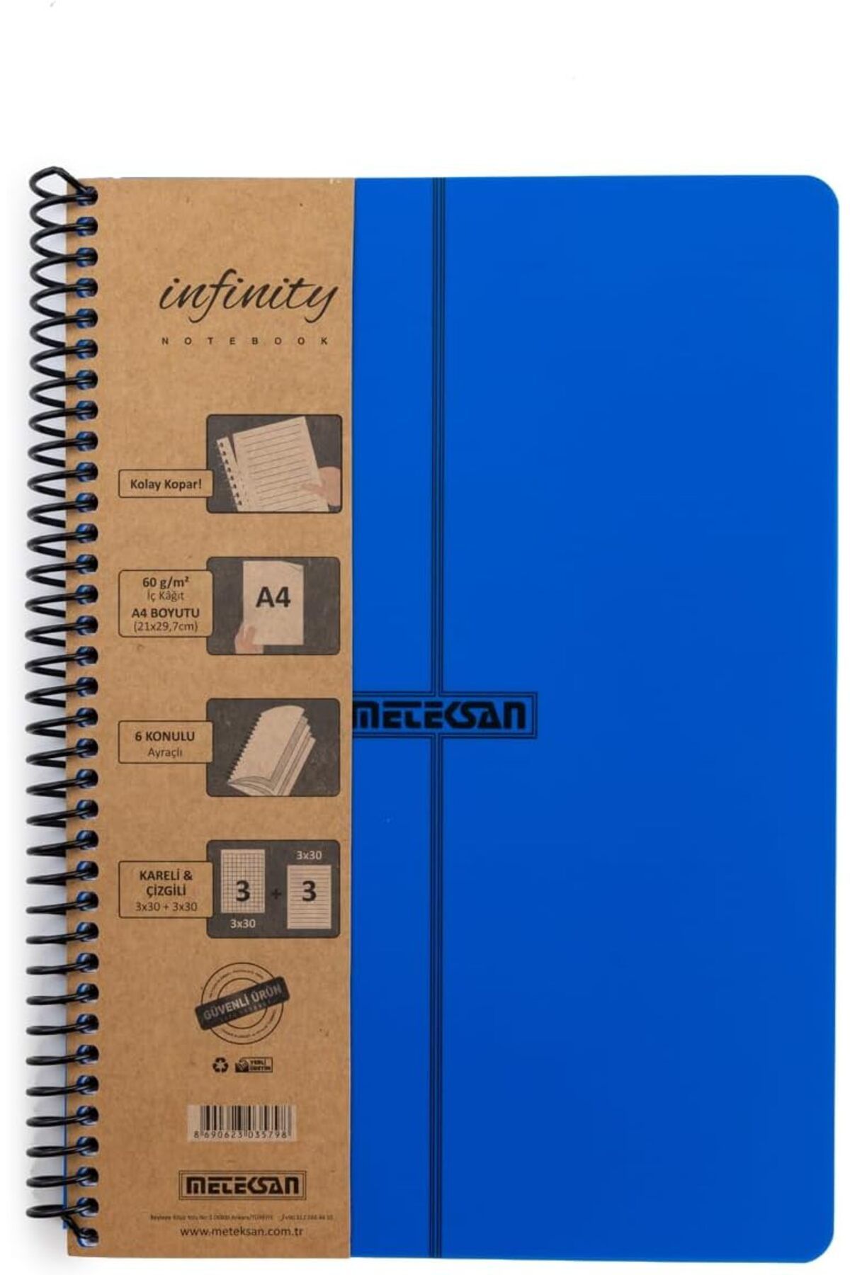 STOREMAX srhtDS Infinity Primary Serisi, A4, 6 Konulu (3 Kareli, 3 Çizgili) 180 Yaprak PP Kapaklı Spiralli