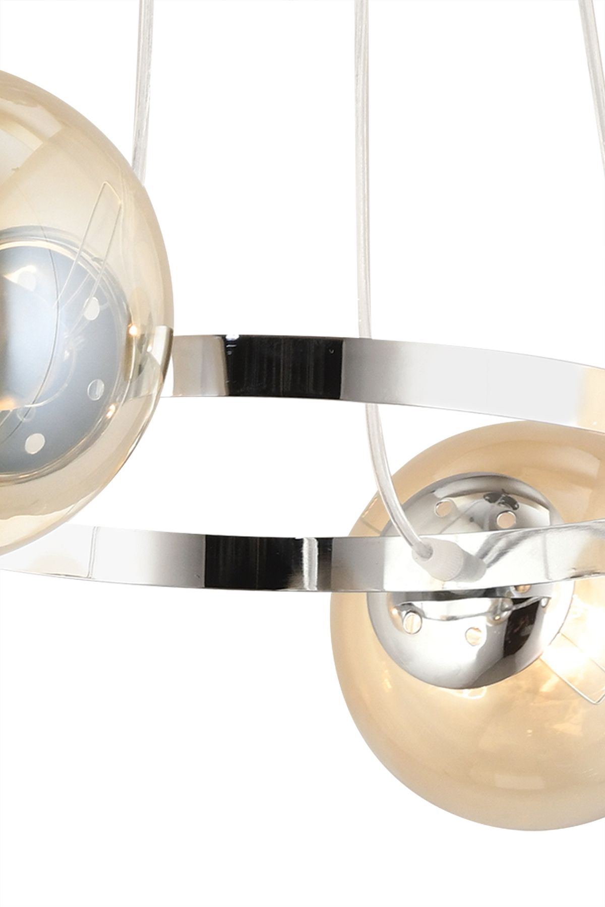 SONSUZ AYDINLATMA&AVİZE-Queen Chrome 5-Piece Ring Honey Globe Glass Modern Chandelier 6