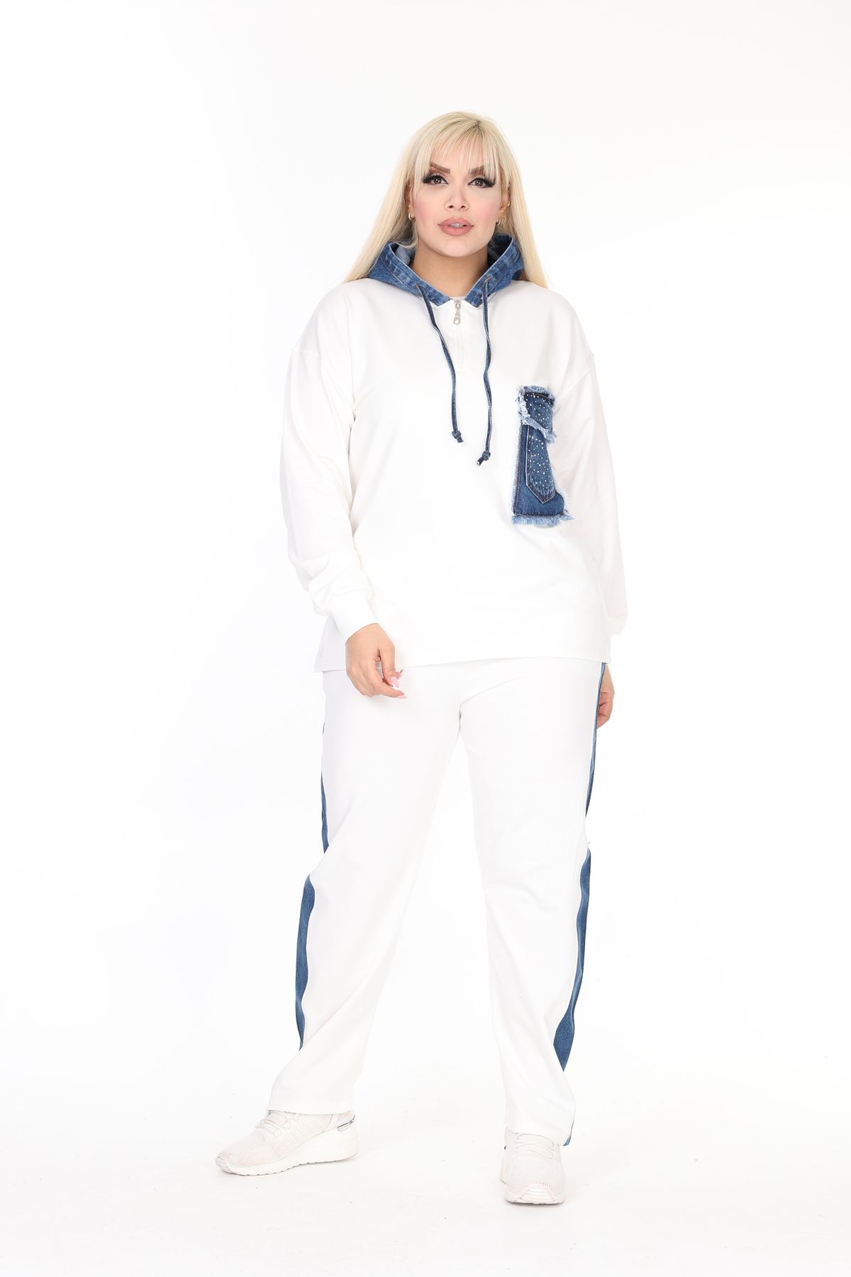 MJORA-Denim Detailed Knitted Cotton Fabric Top and Bottom Set 3